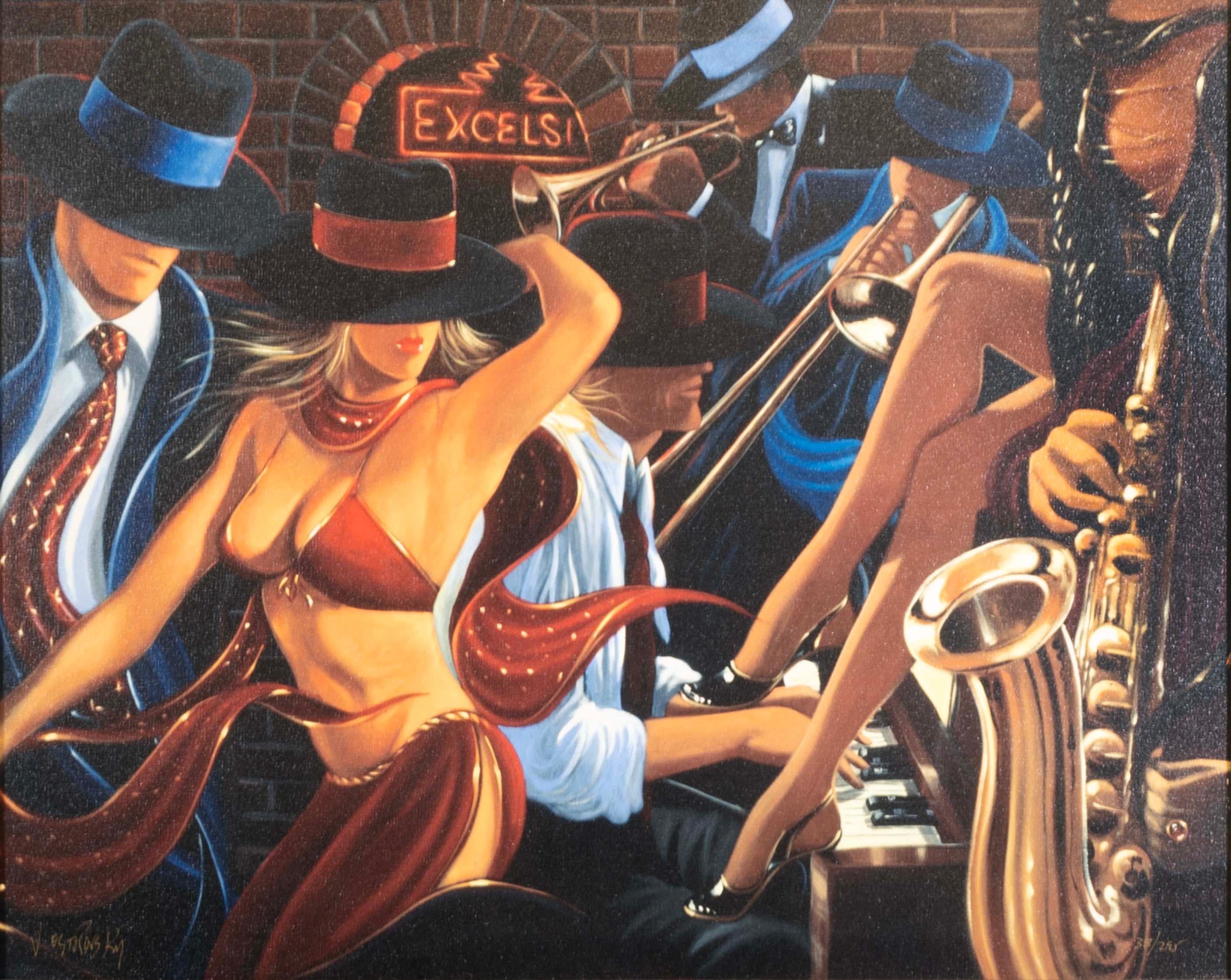Canadian Victor Ostrovsky Speakeasy II Signed Enhanced Giclee on Canvas 38/295 Framed