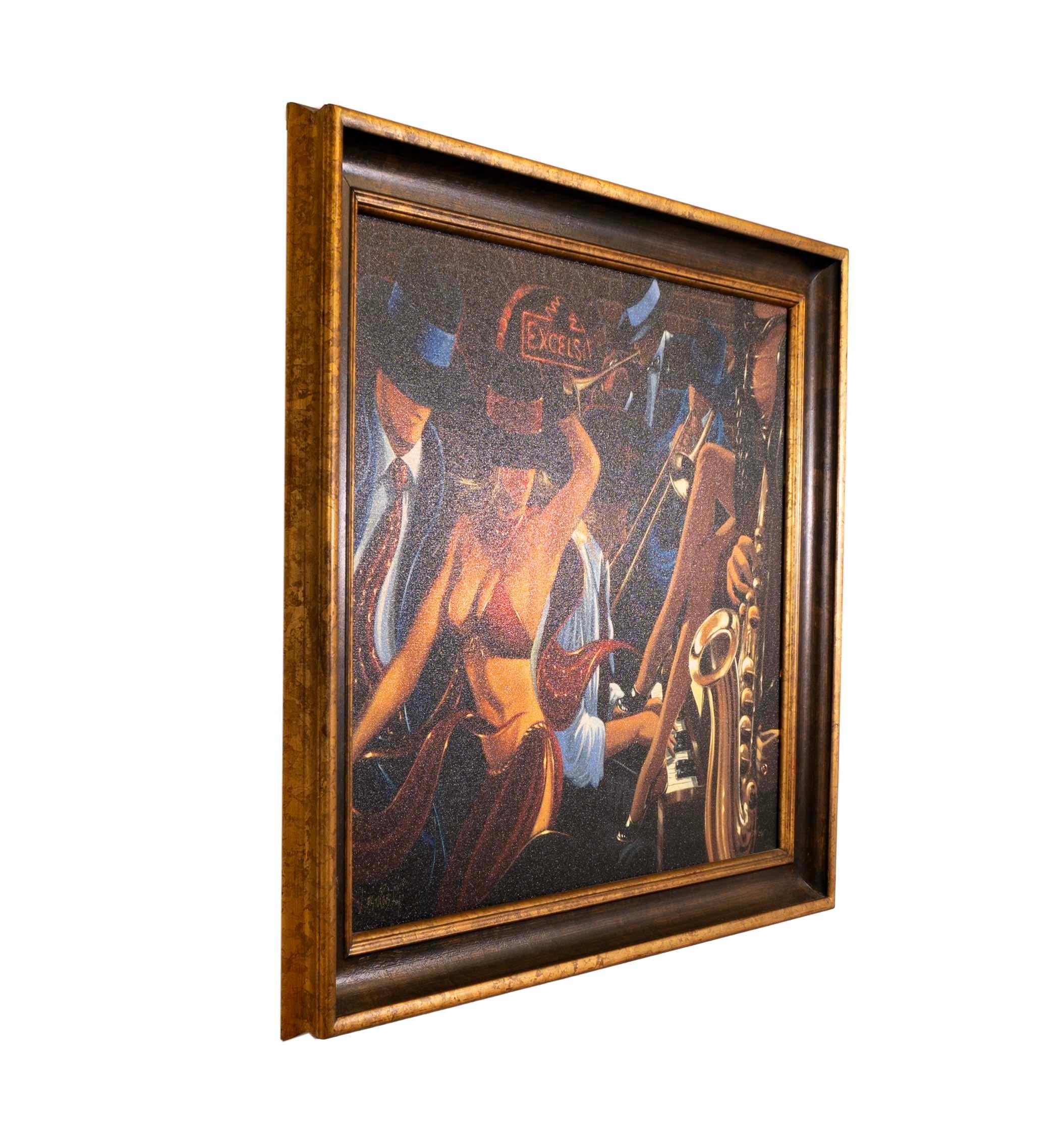 Victor Ostrovsky Speakeasy II Signed Enhanced Giclee on Canvas 38/295 Framed In Good Condition In Keego Harbor, MI