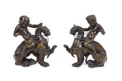 Victor Paillard French Bronze Putti Riding Chimera