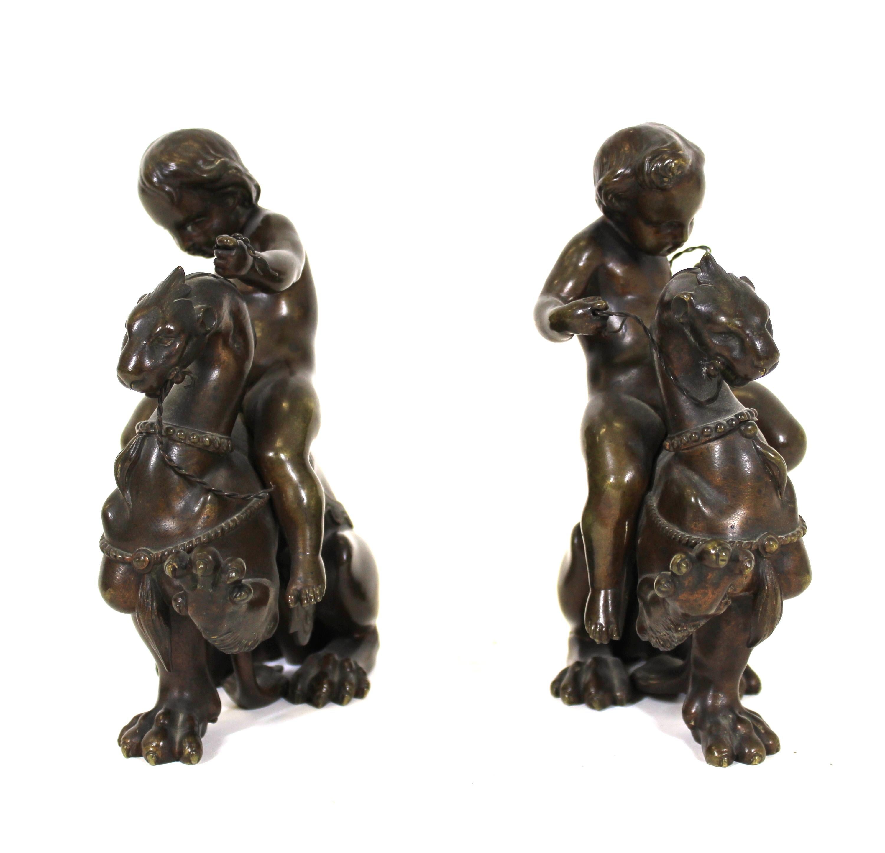 Victor Paillard French Bronze Putti Riding Chimera In Good Condition In Astoria, NY