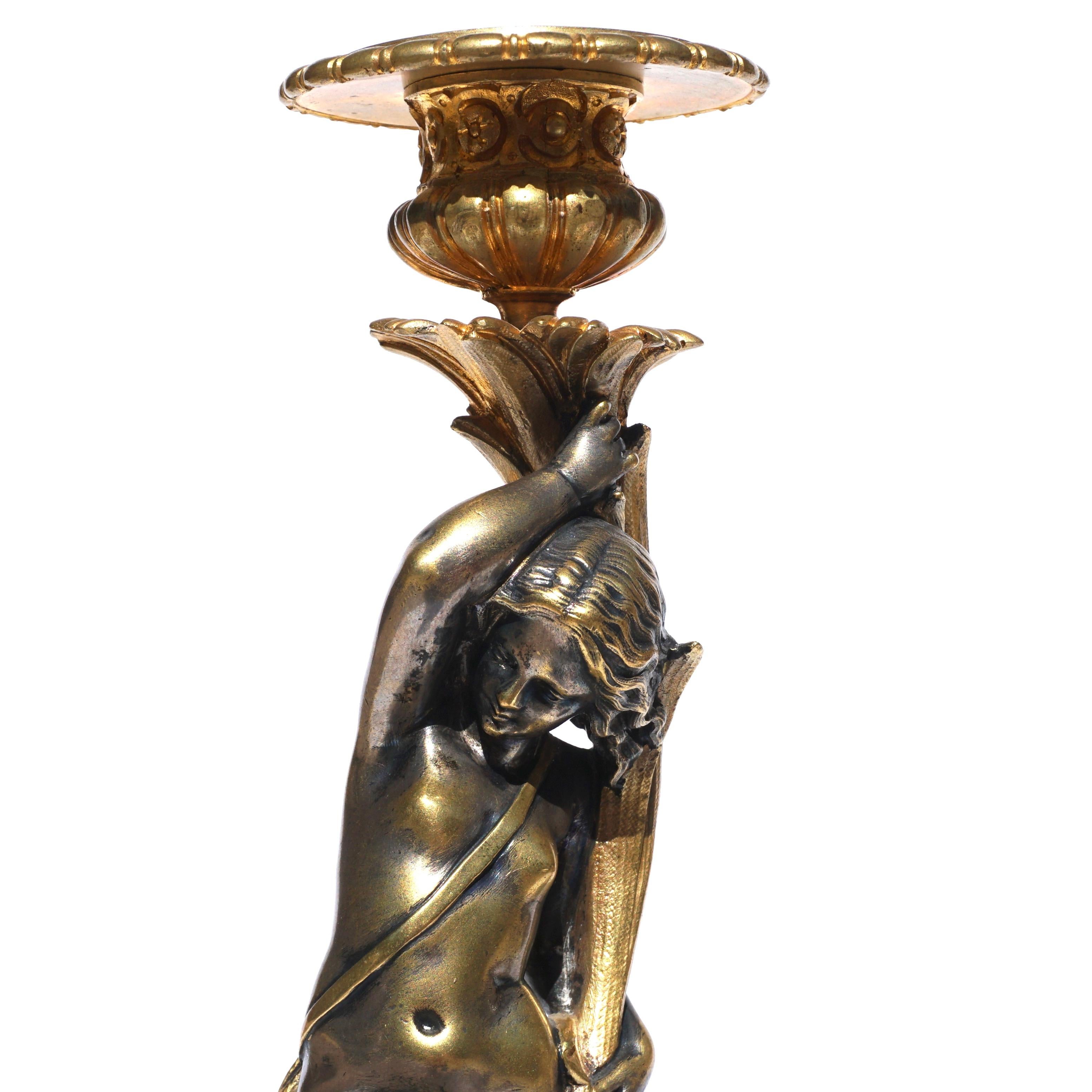 Cast Victor Paillard Silvered and Gilt Bronze Candlesticks