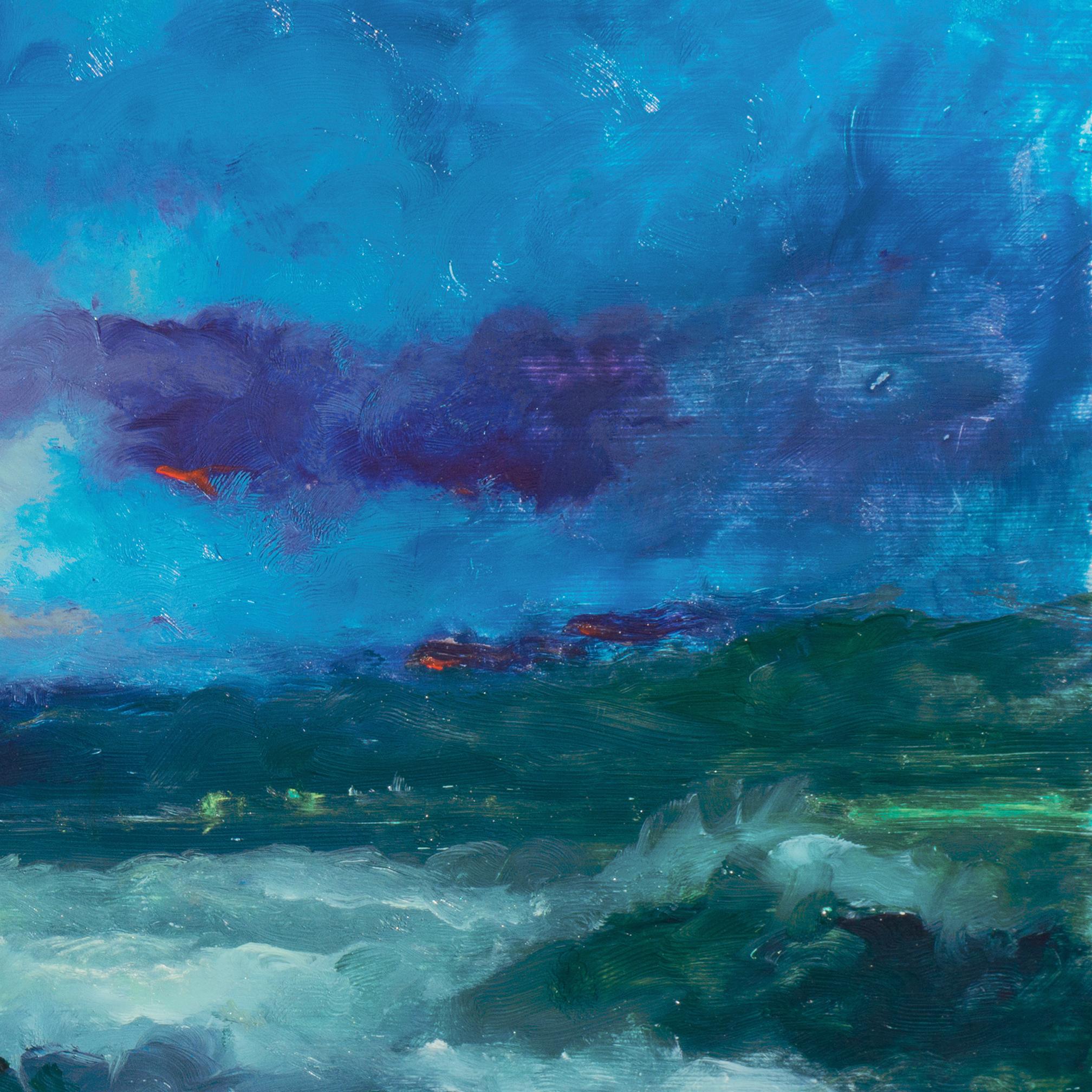 'Sunset, San Francisco Bay', Impressionist seascape - Blue Landscape Painting by Victor Papkov