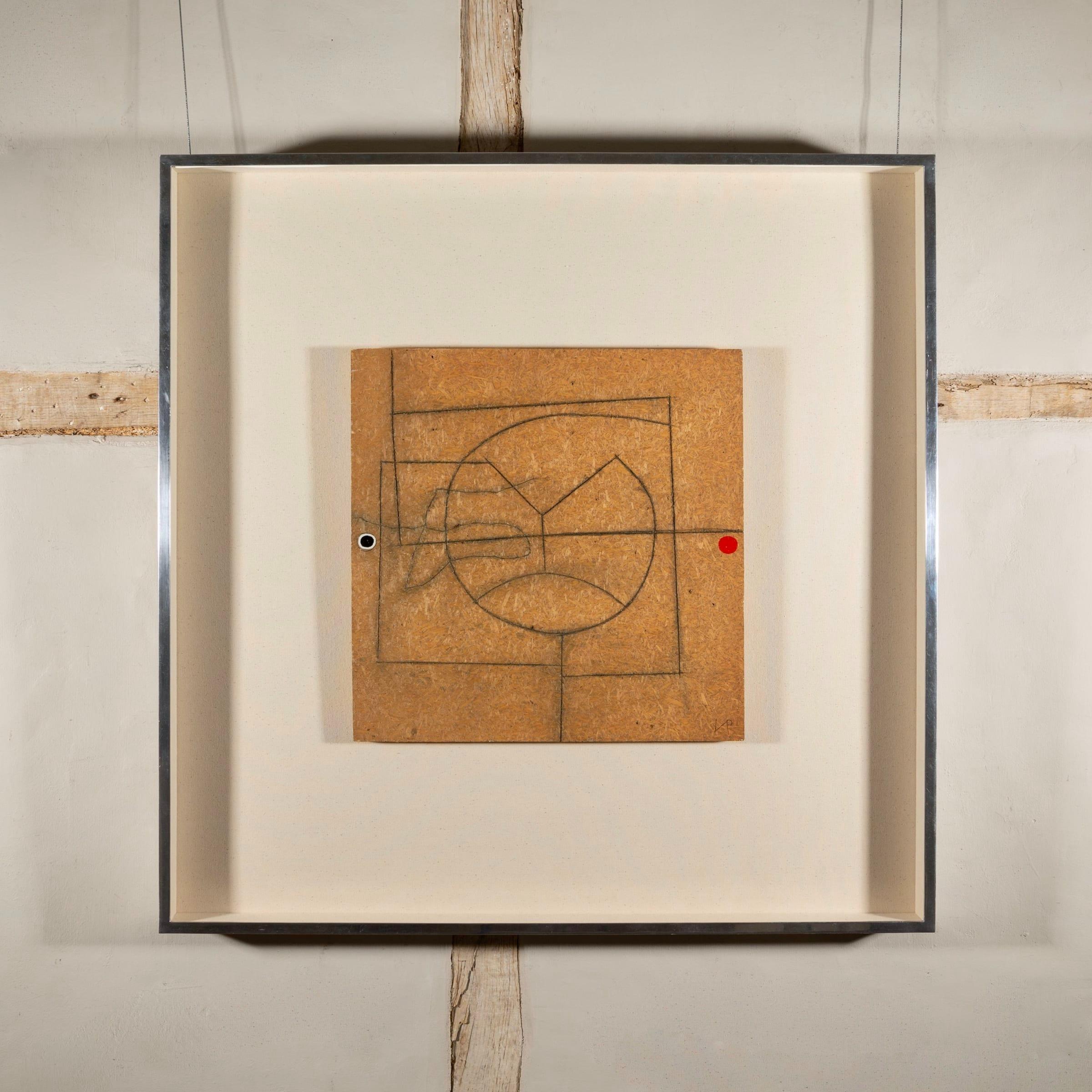 Linear Development in Two Movements, Oil & Pencil on Incised Board Painting 1972 - Brown Abstract Painting by Victor Pasmore