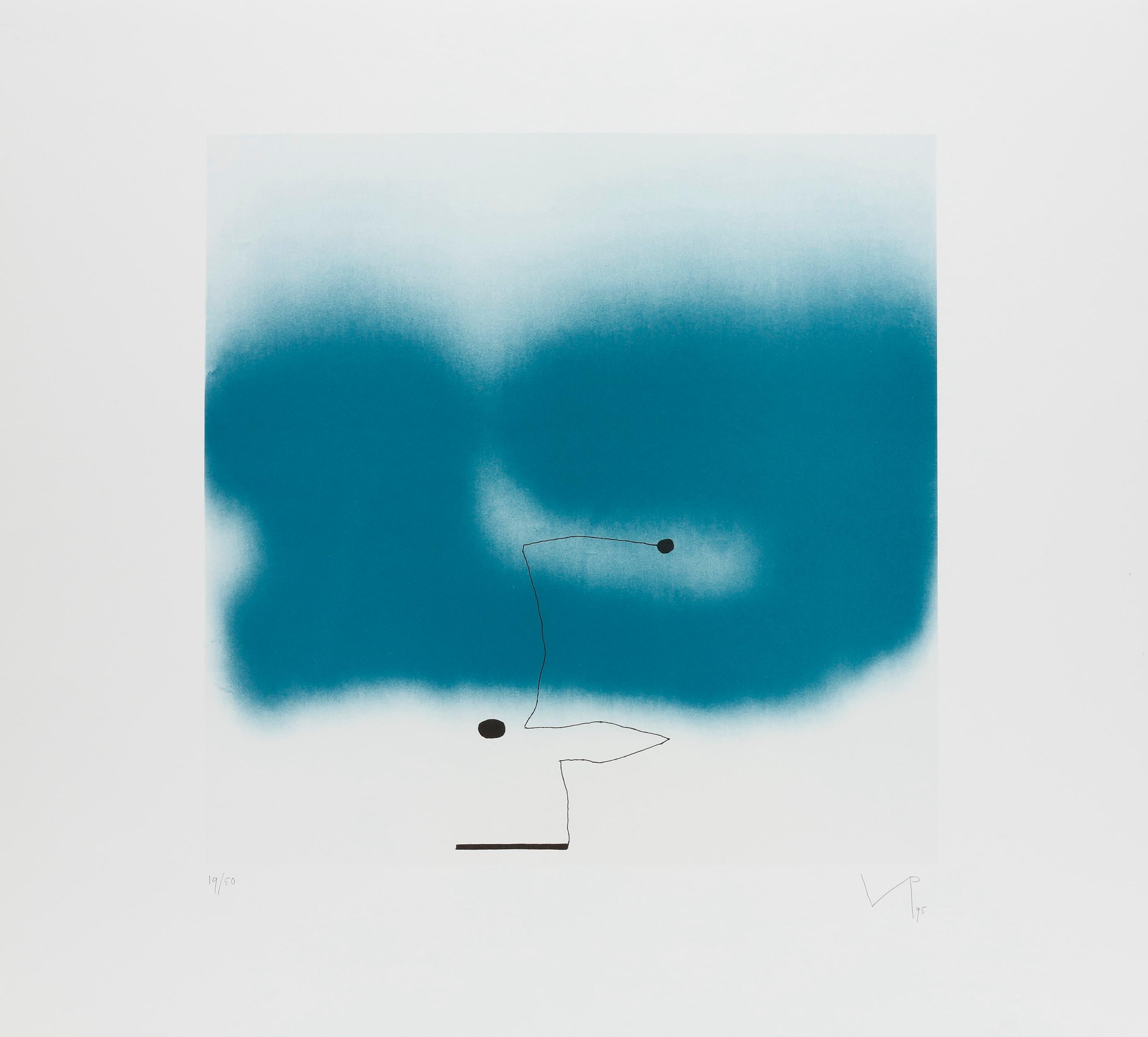 Beyond the Eye II - White and Blue Abstract Modernist Print by Victor Pasmore