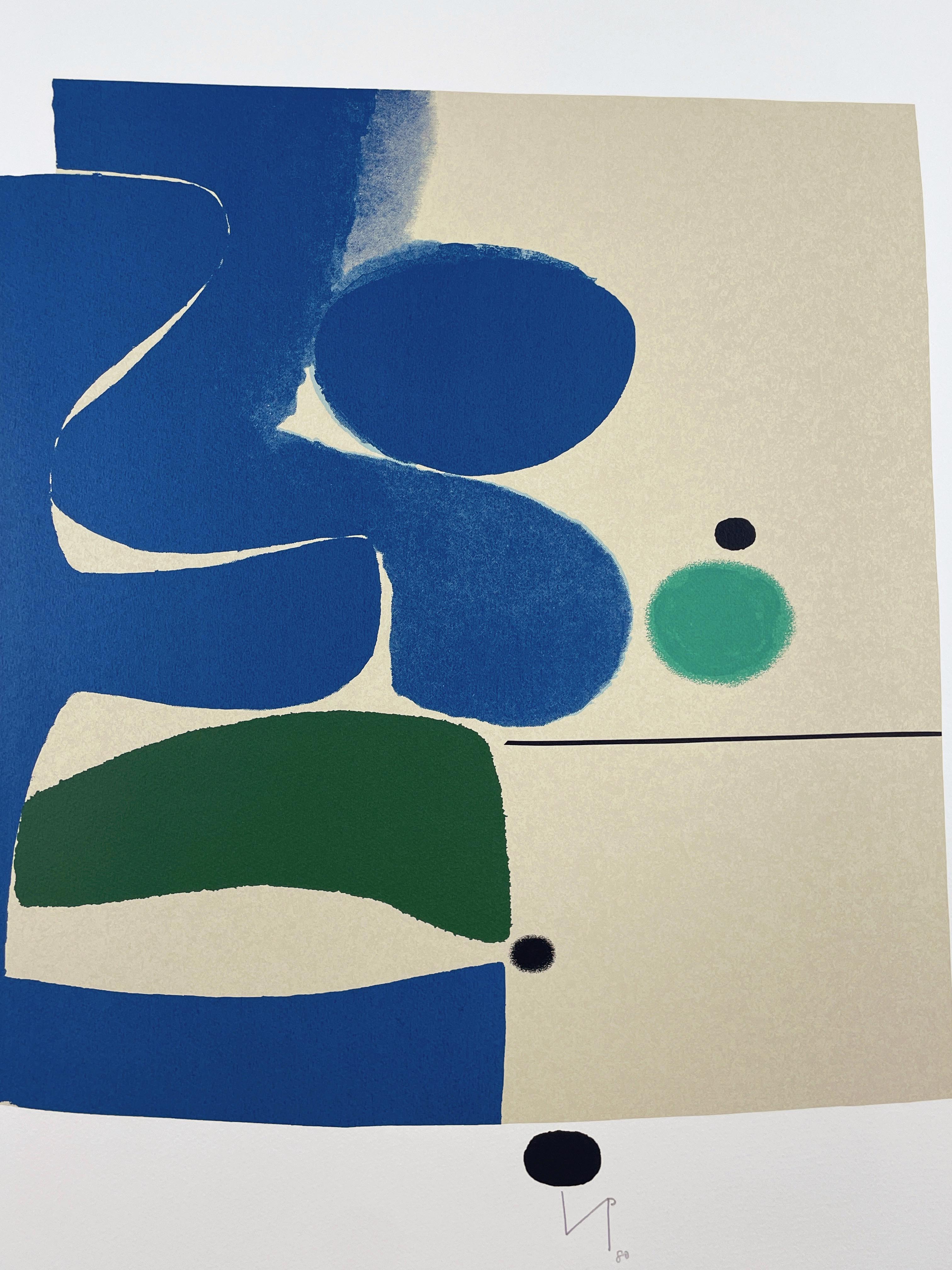 Mouvements bleus et verts Victor Pasmore abstraction géométrique britannique bleu vert en vente 1
