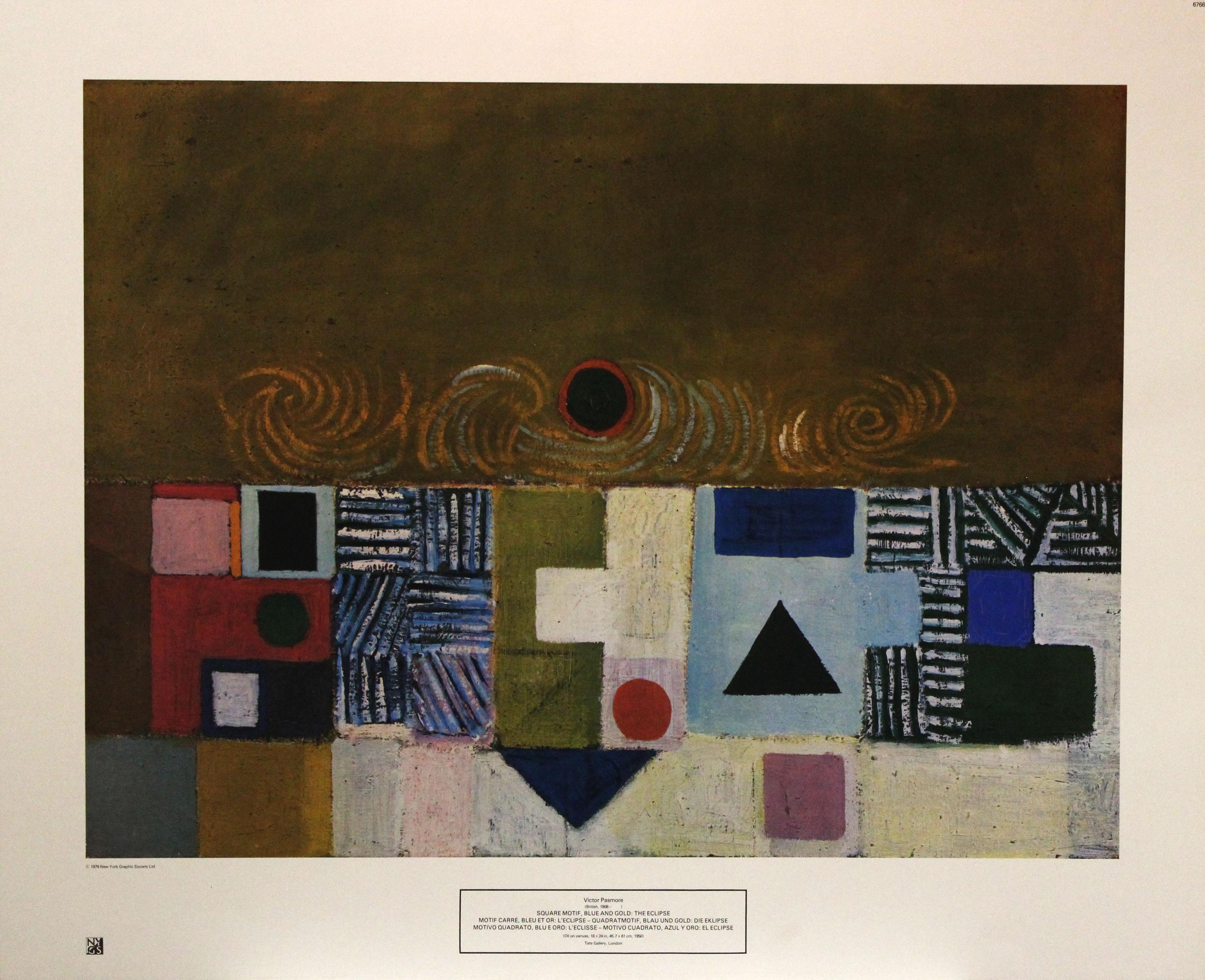 Victor Pasmore Figurative Print - Square Motif, Blue and Gold: The Eclipse-Poster. New York Graphic Society.