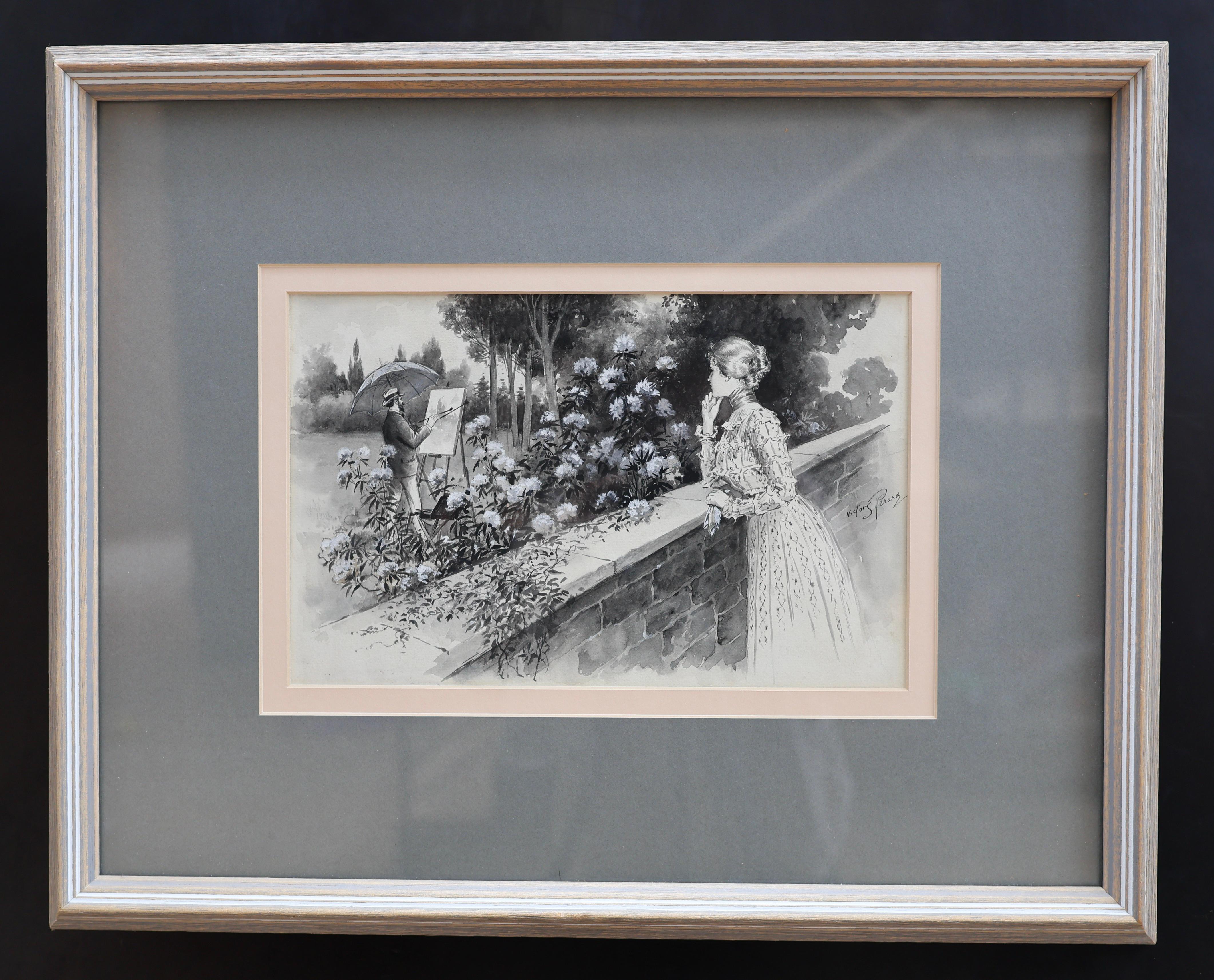 Frau betrachtet Mann auf dem Feld beim Zeichnen/Malen. 

Victor Semon Perard wurde in Paris geboren und erhielt seine erste künstlerische Ausbildung an der Ecole des Beaux Arts, wo er bei Gérôme studierte. Außerdem studierte er an der National