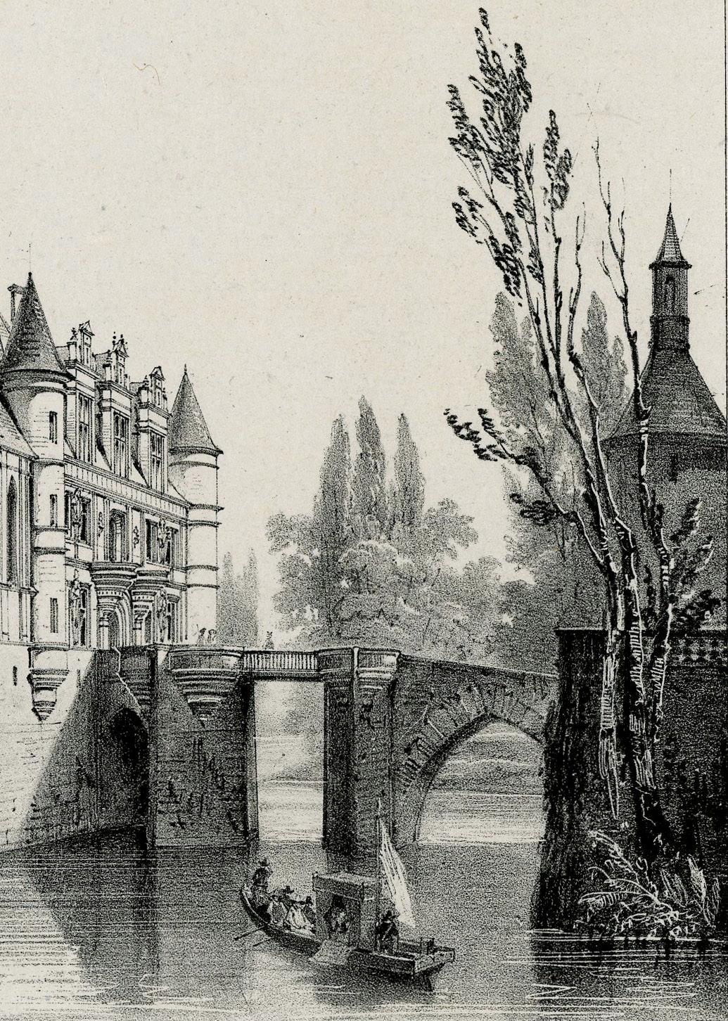 Vue du châteaux de Chenonceaux - Gray Landscape Print by Victor Petit