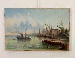 Harbor View Oil Painting, French School, Early 20th Century, Unframed