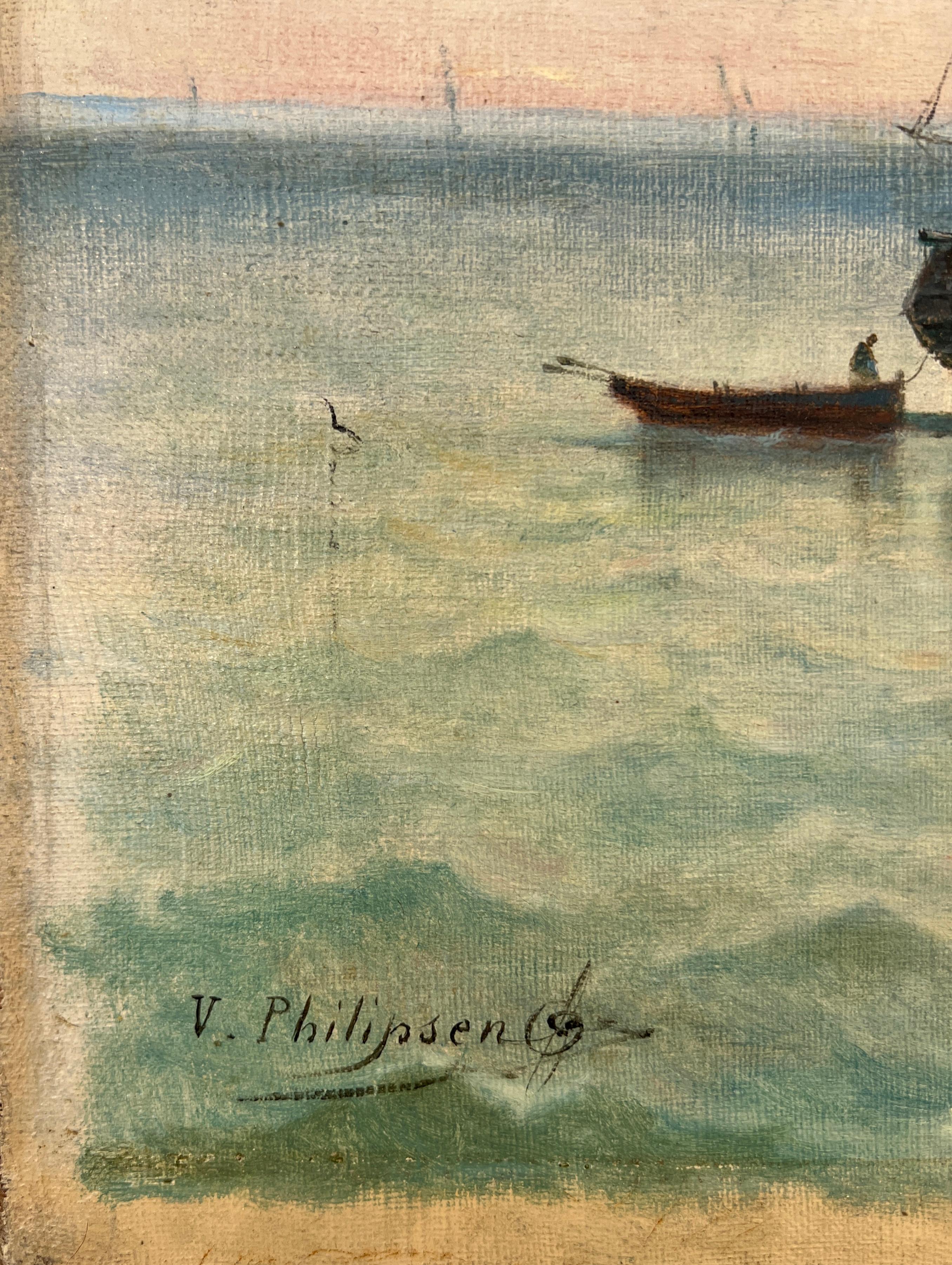 Vista del puerto - Painting Escuela francesa de Victor Philipsen