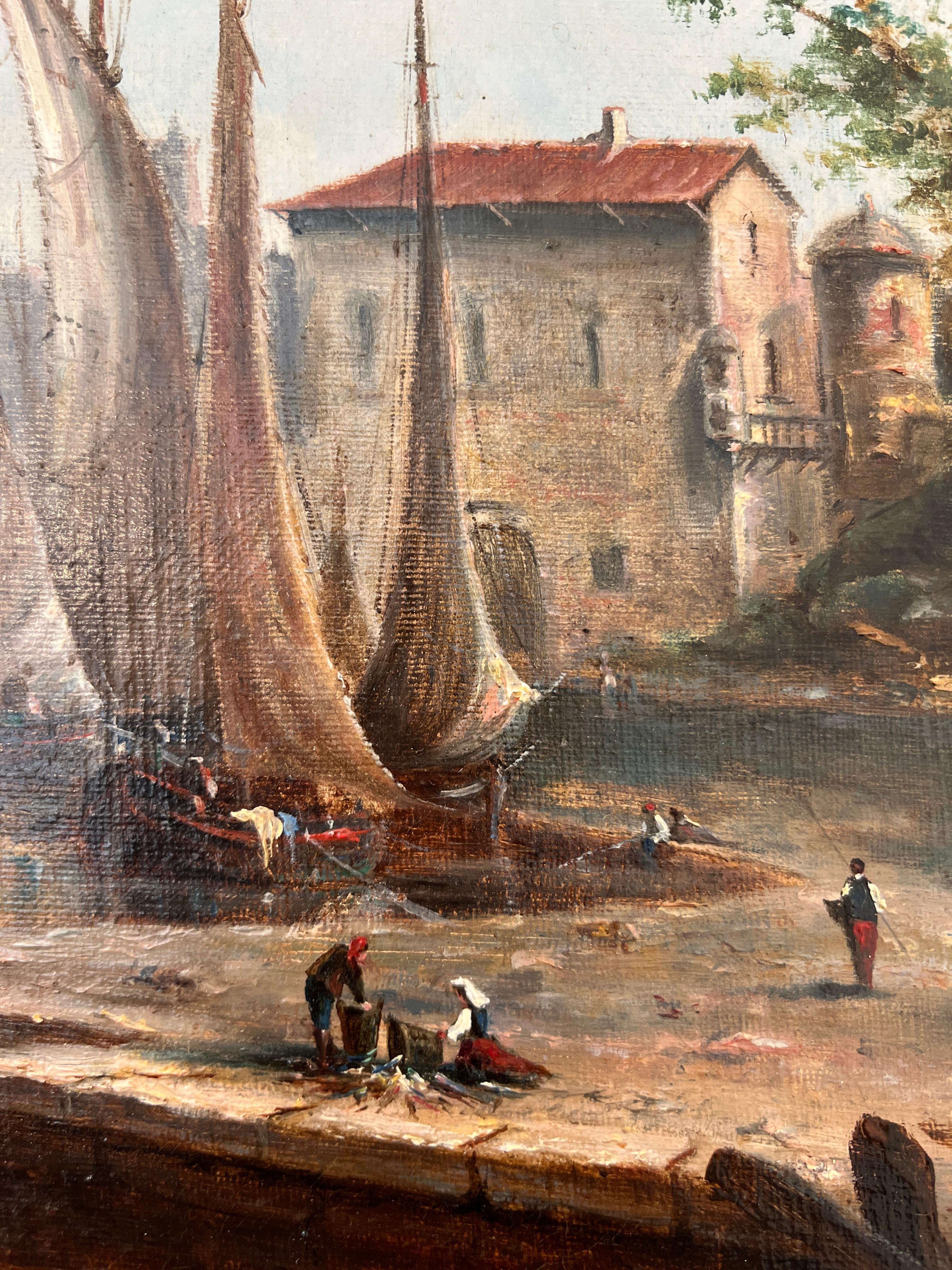 Vista del puerto - Landscape Painting Gris de Victor Philipsen