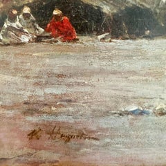 Campo arabo nel deserto, Victor Huguet, orientalista del XIX secolo, Olio su tavola