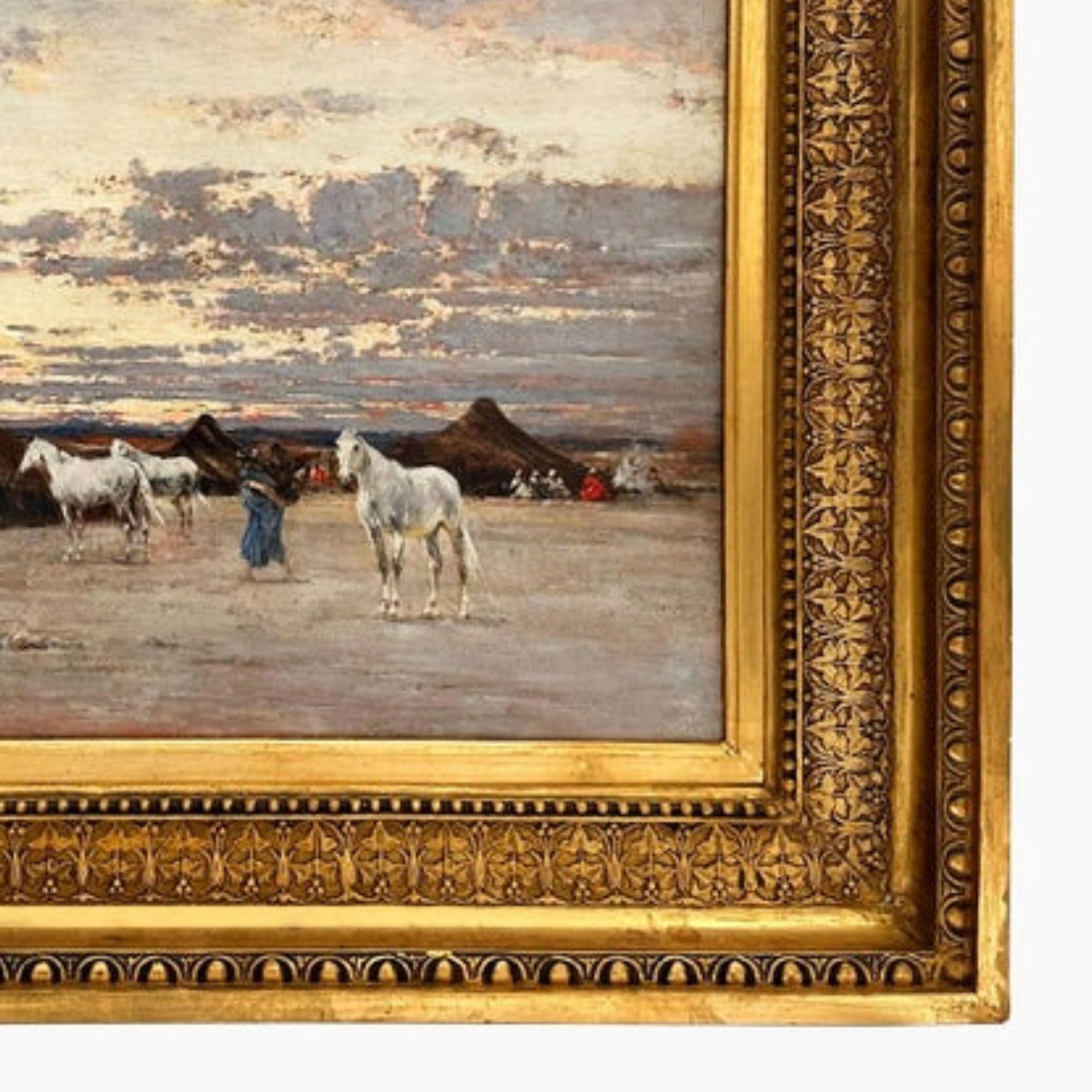 Campo arabo nel deserto, Victor Huguet, orientalista del XIX secolo, Olio su tavola in vendita 2