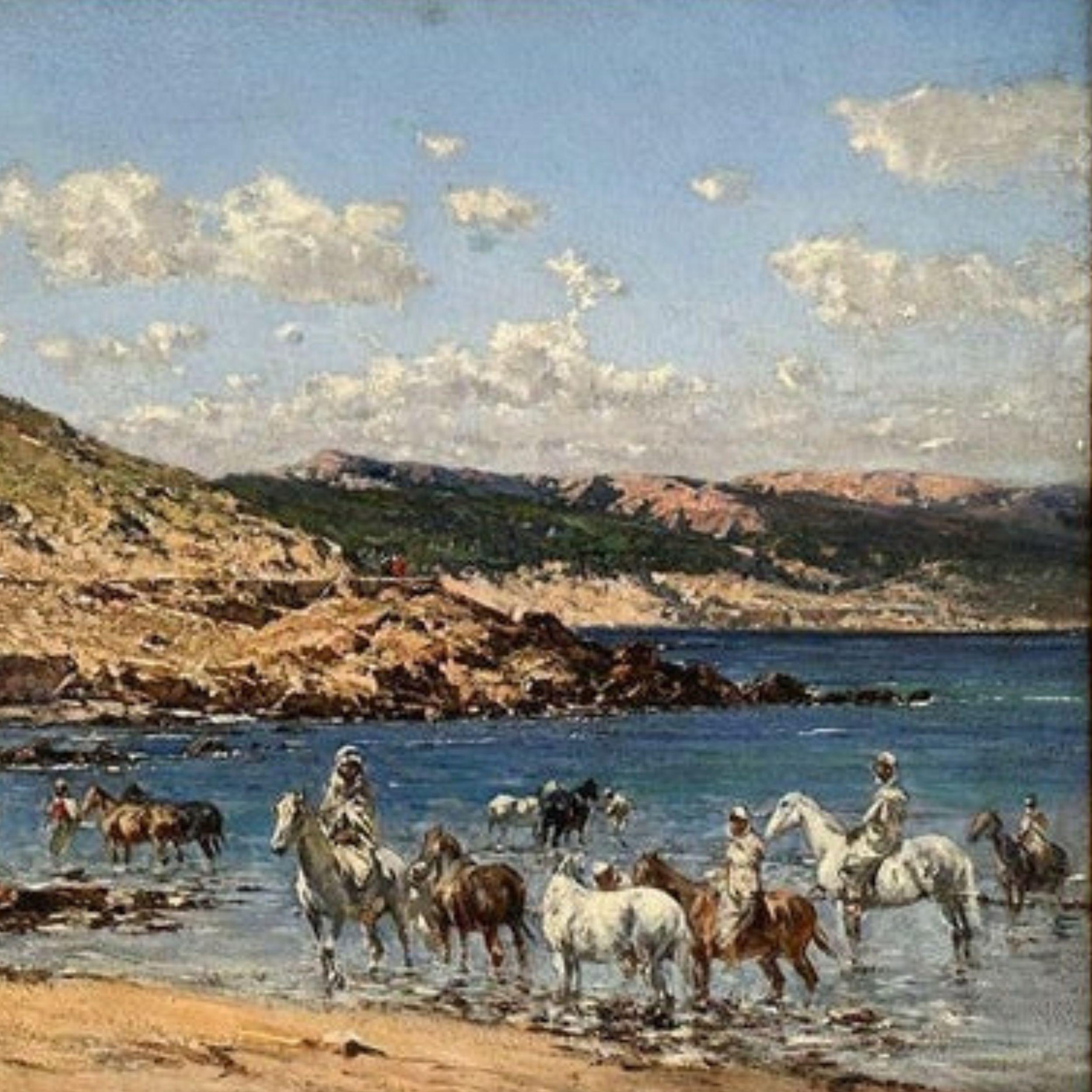 At the Shore, Victor Huguet, 19th Century Orientalist Landscape , Oil on Canvas - Painting by Victor Pierre Huguet