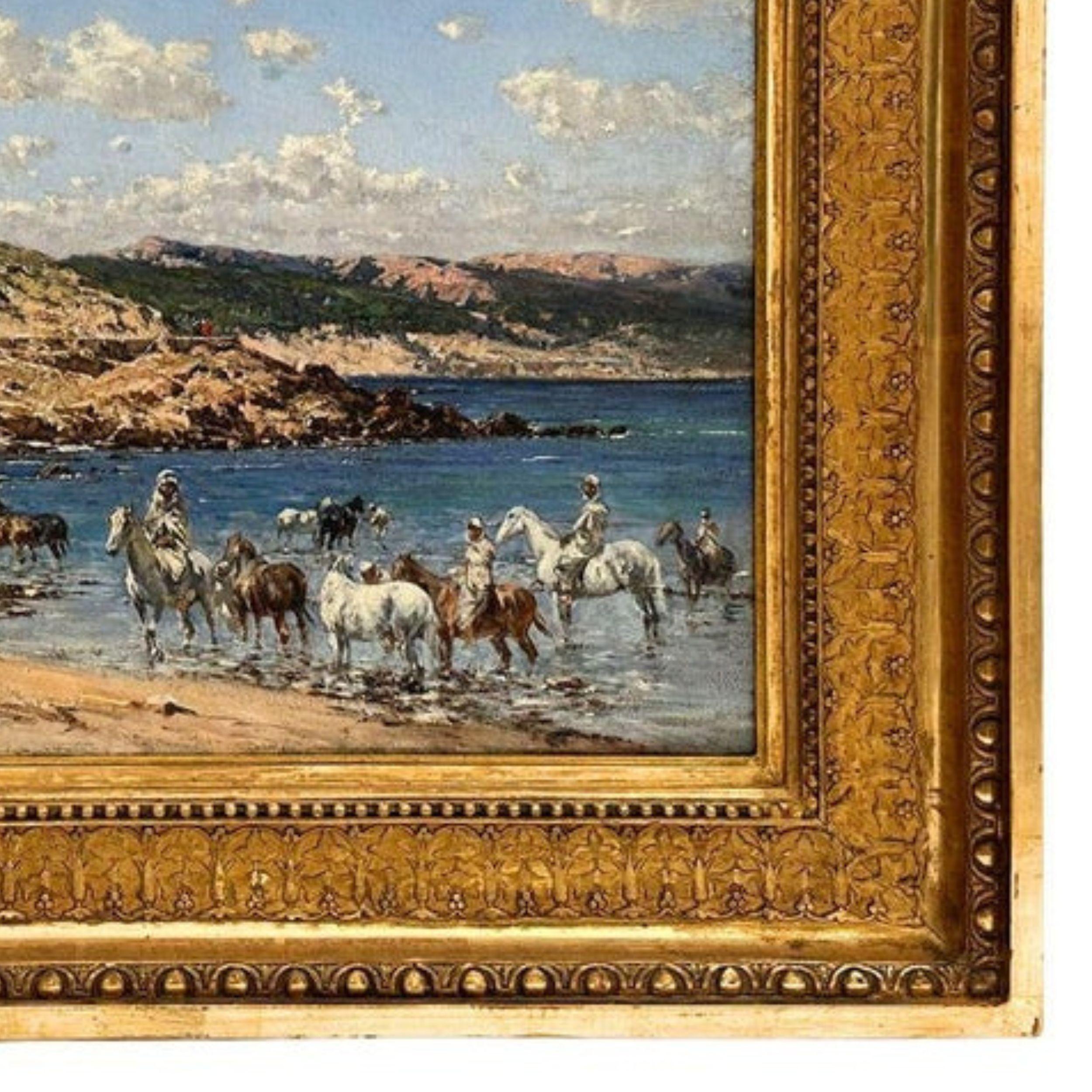 At the Shore, Victor Huguet, 19th Century Orientalist Landscape , Oil on Canvas For Sale 1