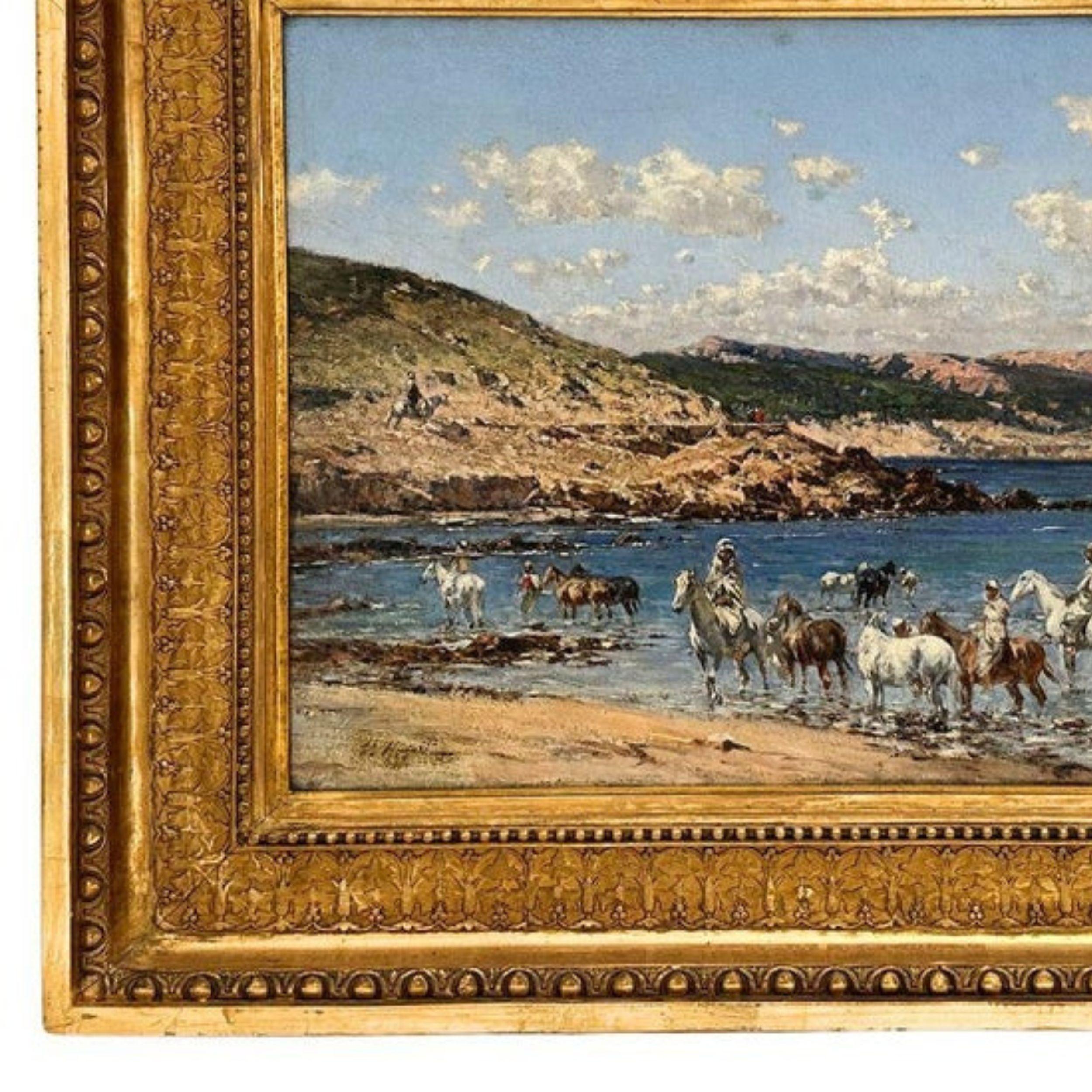 At the Shore, Victor Huguet, 19th Century Orientalist Landscape , Oil on Canvas For Sale 2
