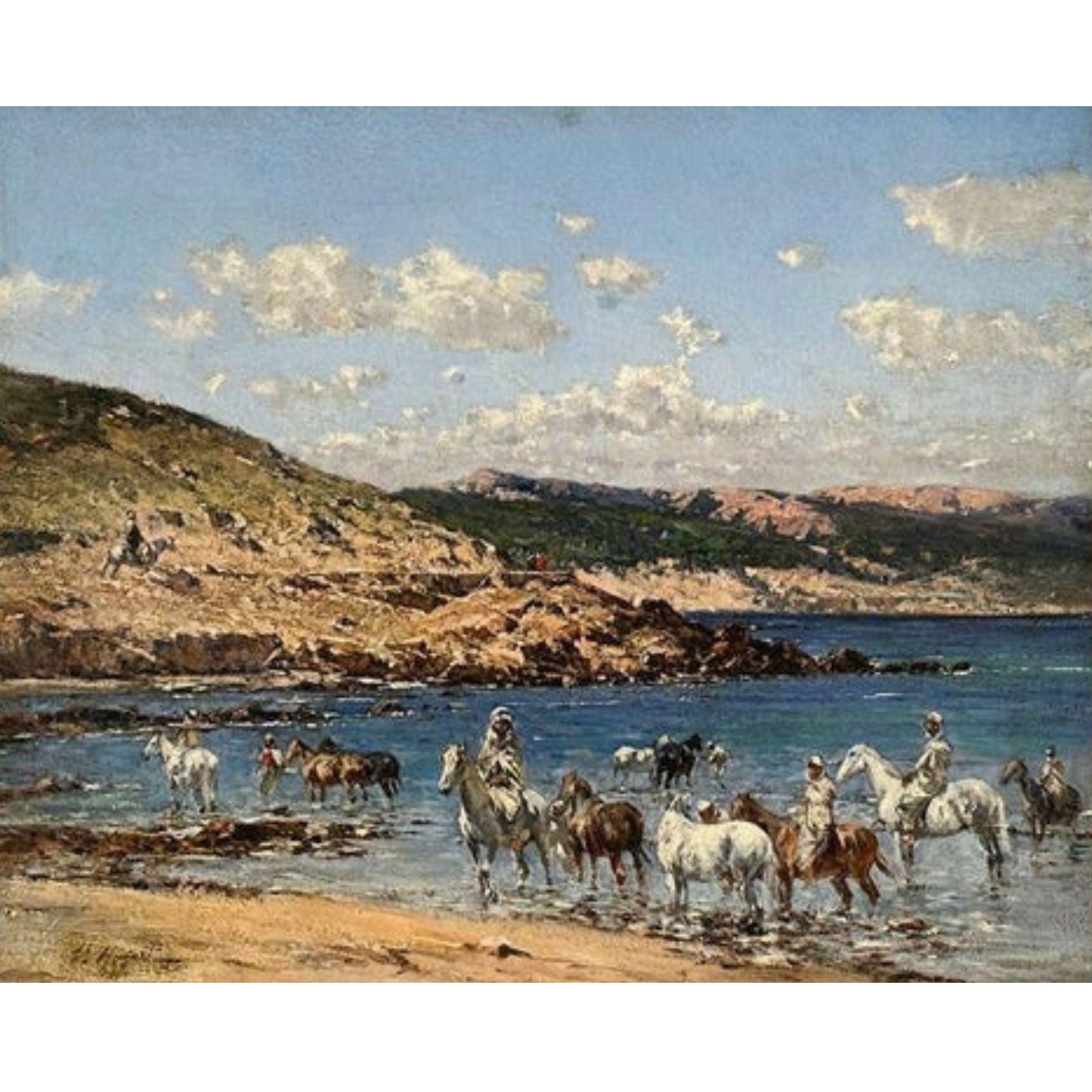 At the Shore, Victor Huguet, 19th Century Orientalist Landscape , Oil on Canvas For Sale 3