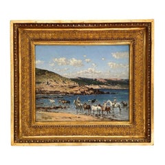 En la orilla, Victor Huguet, Paisaje orientalista del siglo XIX , Óleo sobre lienzo