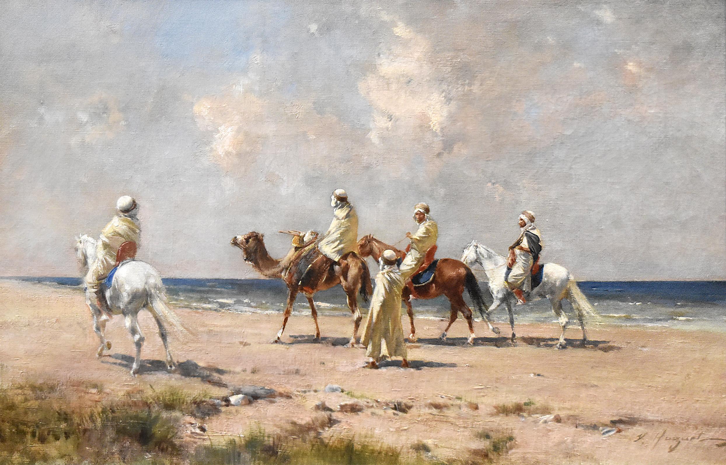 Figurative Painting di Victor Pierre Huguet - Passaggio lungo la riva