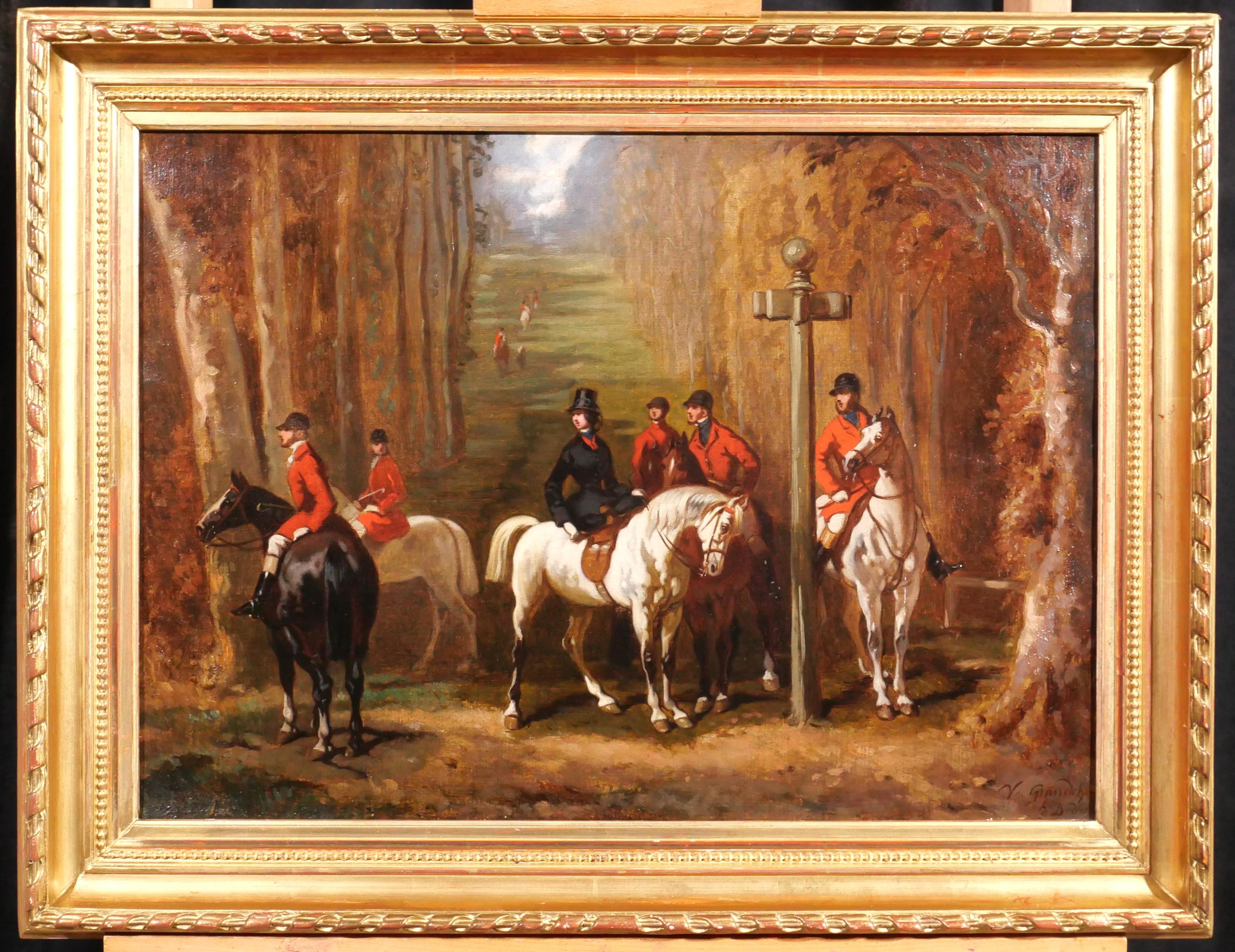 Amazones et chevaux à la chasse - Painting de Victor Pinel de Grandchamps