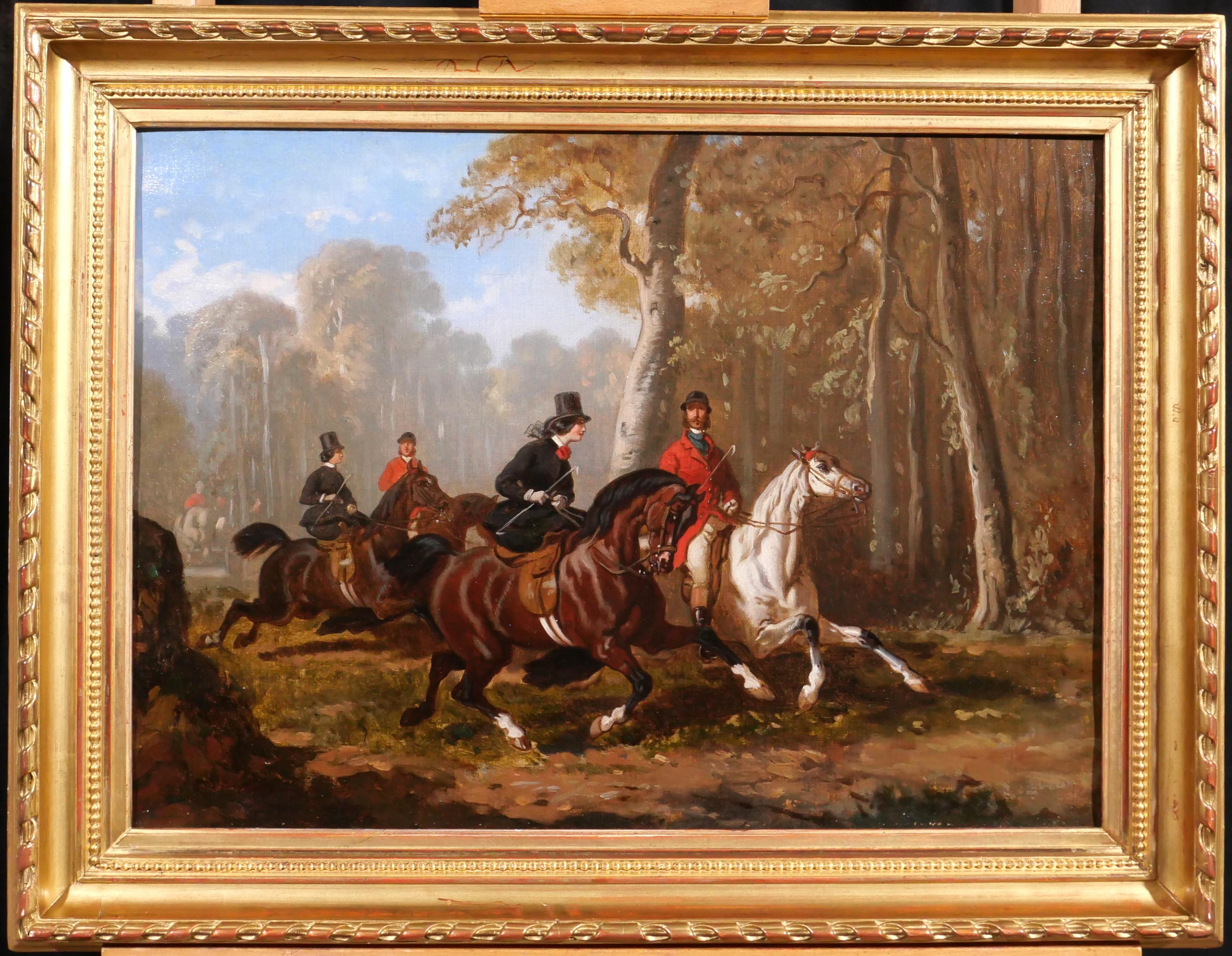 Amazones et chevaux à la chasse - Académique Painting par Victor Pinel de Grandchamps
