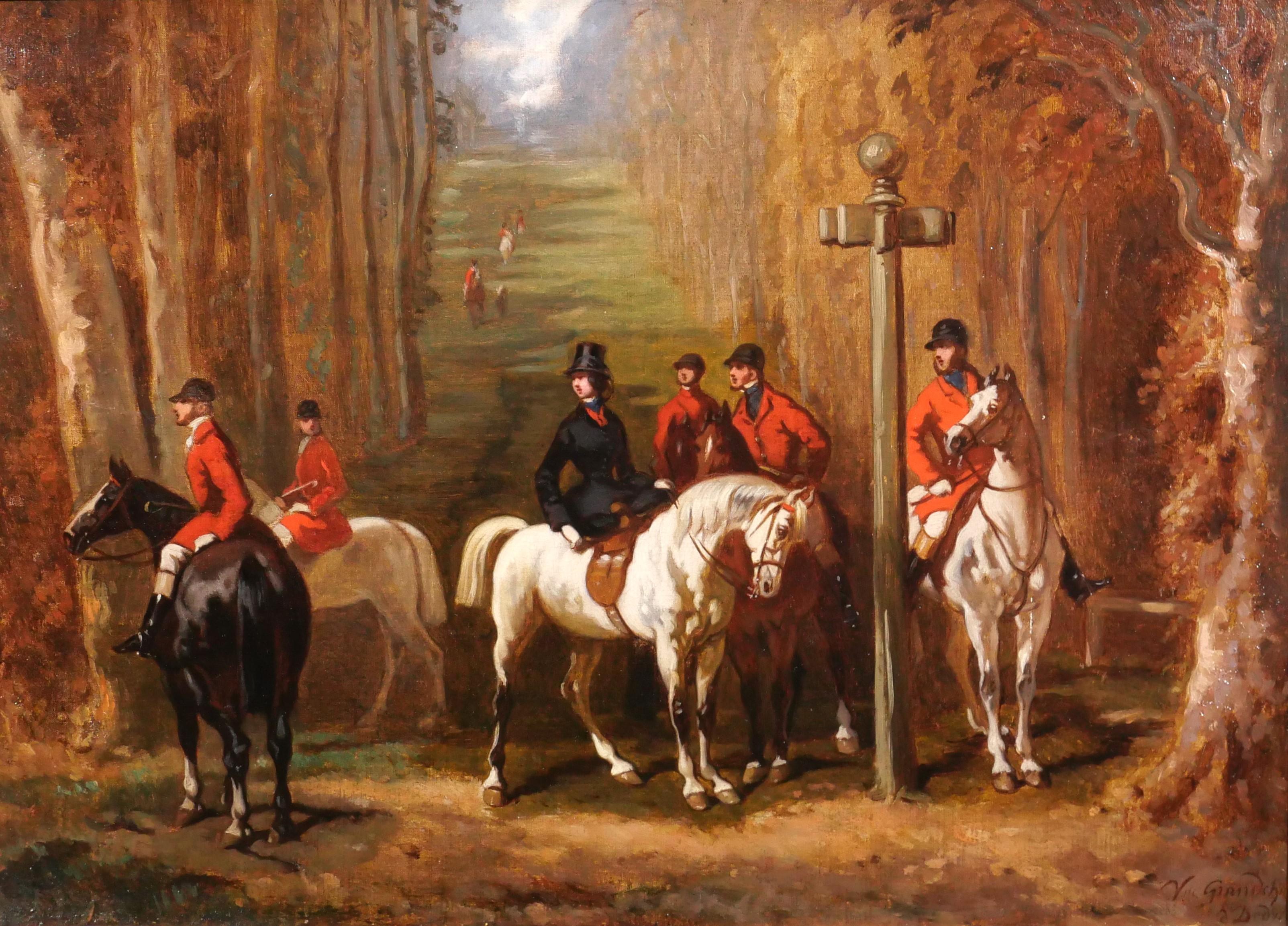 Victor Pinel de Grandchamps
1822-1869
Amazones et chevaux à la chasse
2 tableaux en paire formant un pendentif, huile sur toile
Signé sur une peinture : 