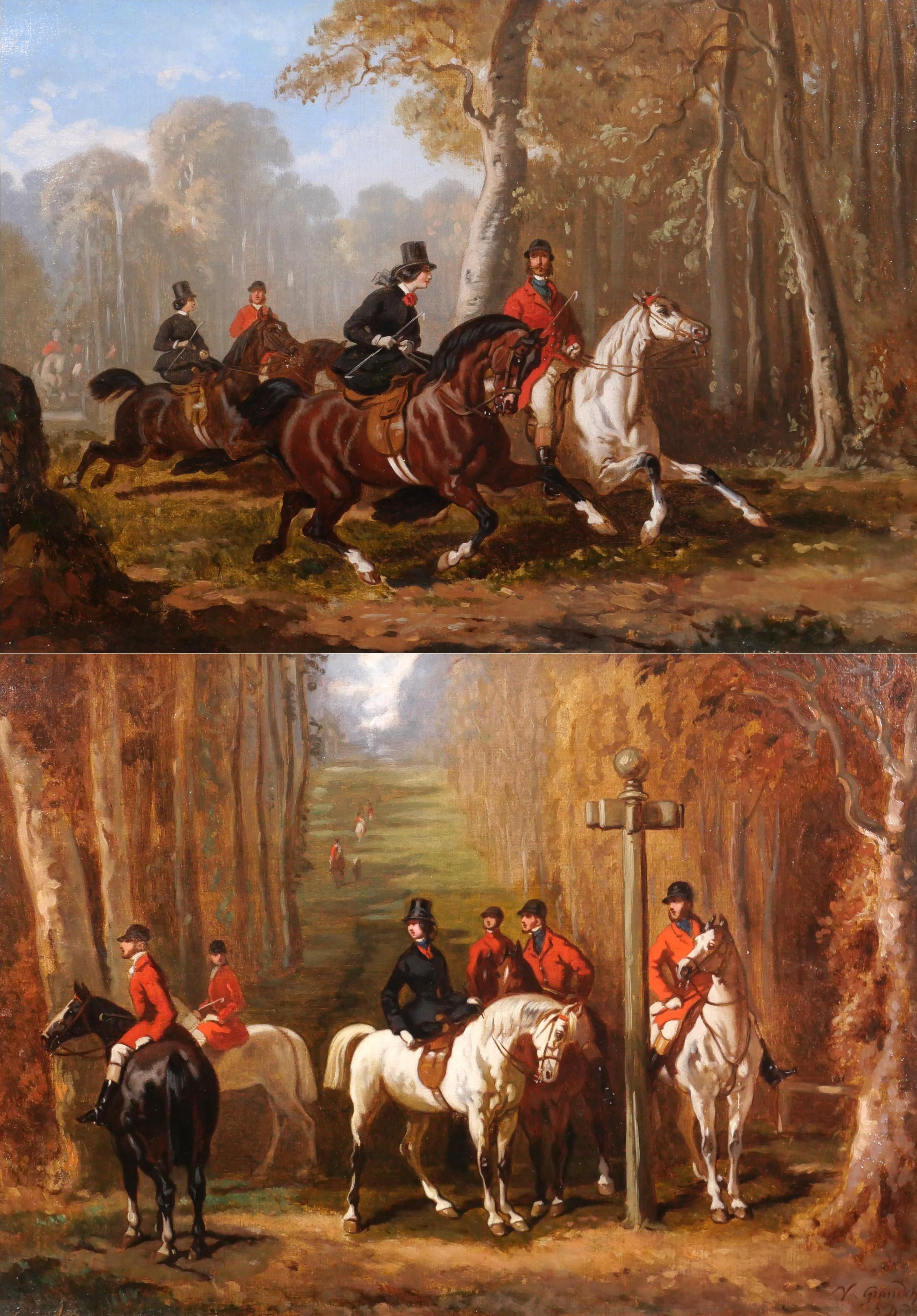 Victor Pinel de Grandchamps Figurative Painting - Amazons and horsemen on the hunt
