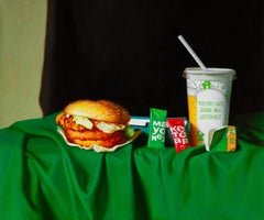 Stilleben mit einem Burger, Öl/Leinwand 50x70cm