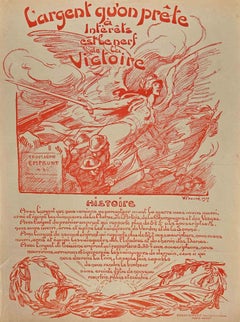 Antique L'Argent qu'on Prete  - Lithograph by Victor Prouvé - 1917
