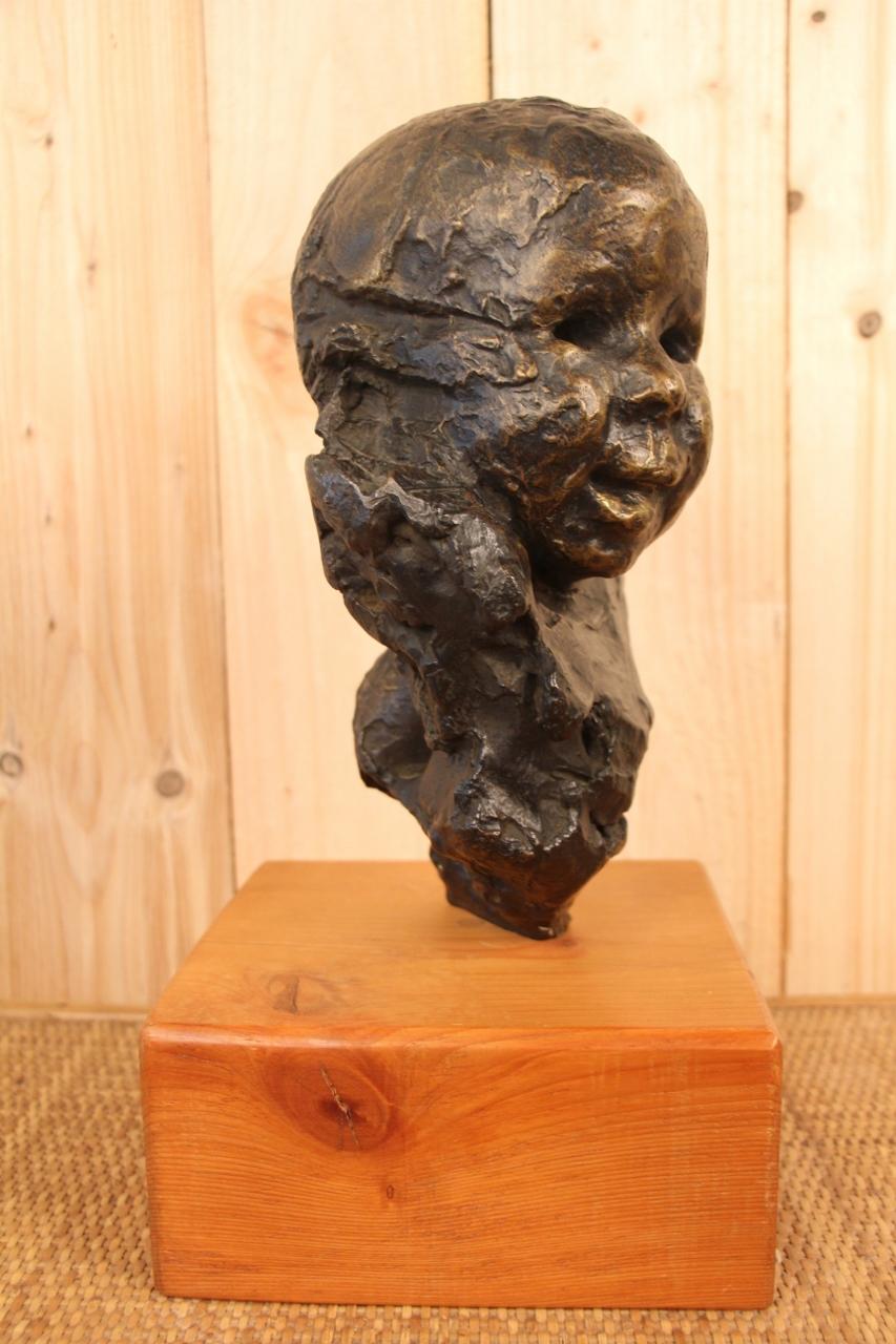 Victor Prouvé Child's Head in Bronze Former Jean Prouvé Collection, 8 Copies In Good Condition For Sale In charmes, FR