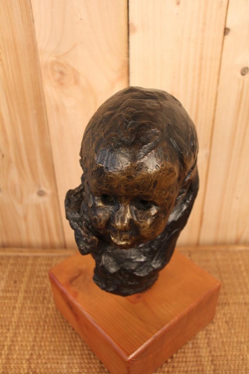 Mid-20th Century Victor Prouvé Child's Head in Bronze Former Jean Prouvé Collection, 8 Copies For Sale