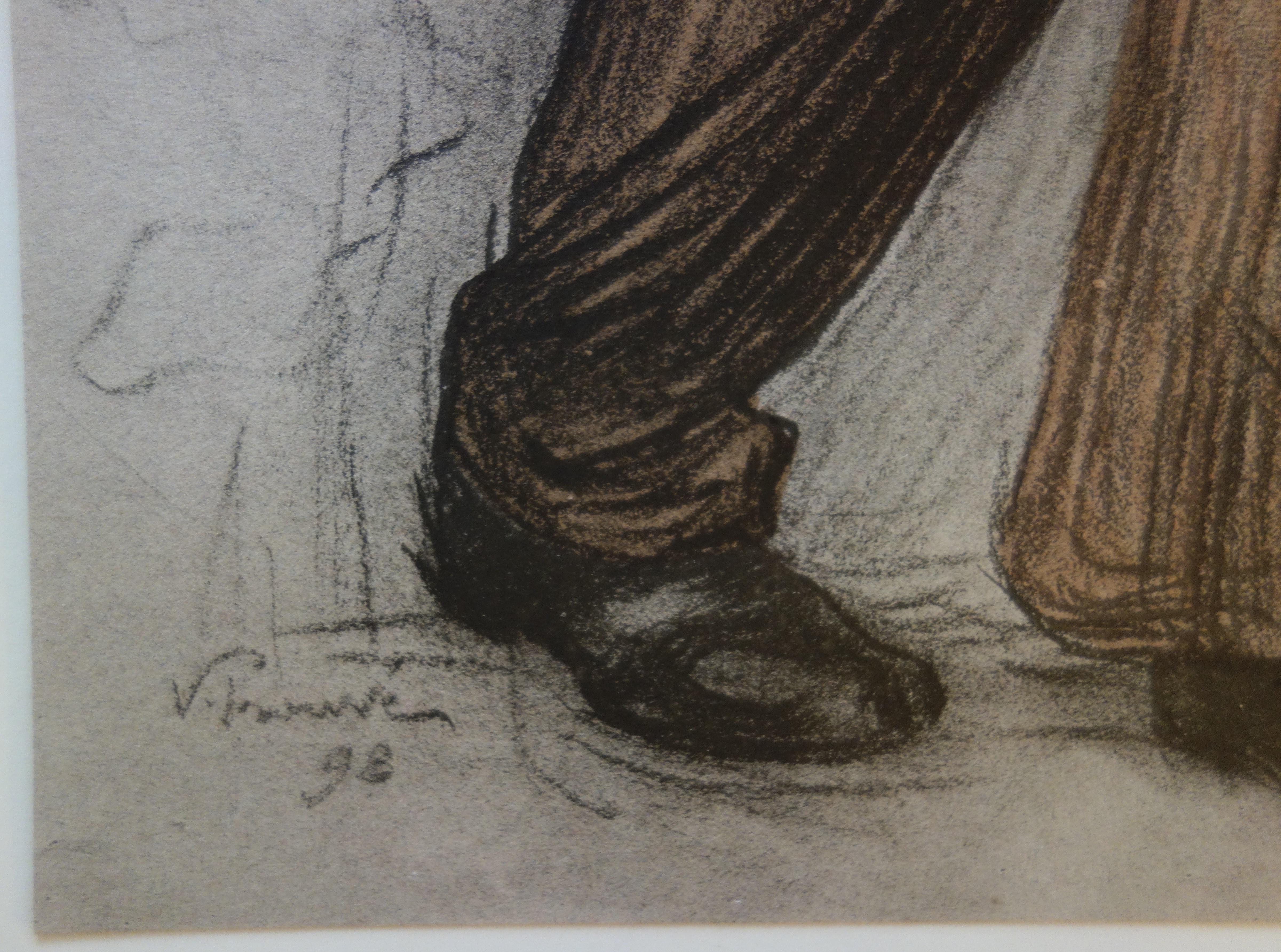 Family : Mother and Father Kissing a Baby - Original lithograph - 1898 - Gray Figurative Print by Victor Prouve