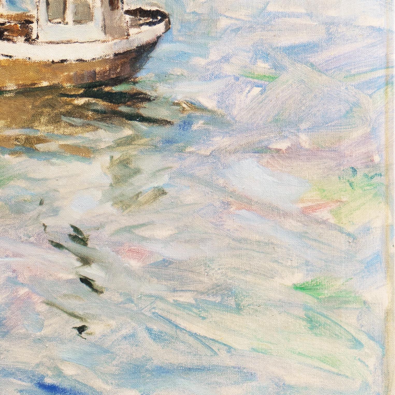« Fishing Boat at Dawn », post-impressionnisme danois, Weilbach Kunstleksikon - Post-impressionnisme Painting par Victor Qvistorff