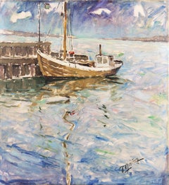 « Fishing Boat at Dawn », post-impressionnisme danois, Weilbach Kunstleksikon