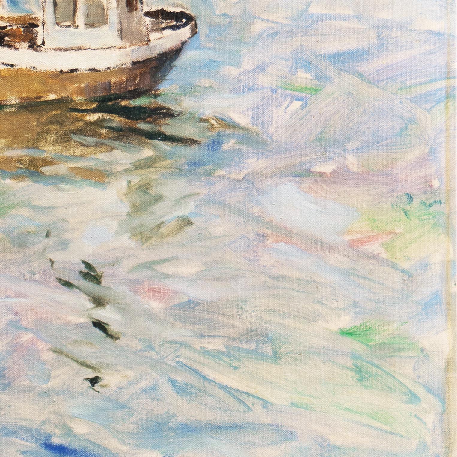 « Fishing Boat at Dawn », post-impressionnisme danois, Weilbach Kunstleksikon  - Post-impressionnisme Painting par Victor Qvistorff
