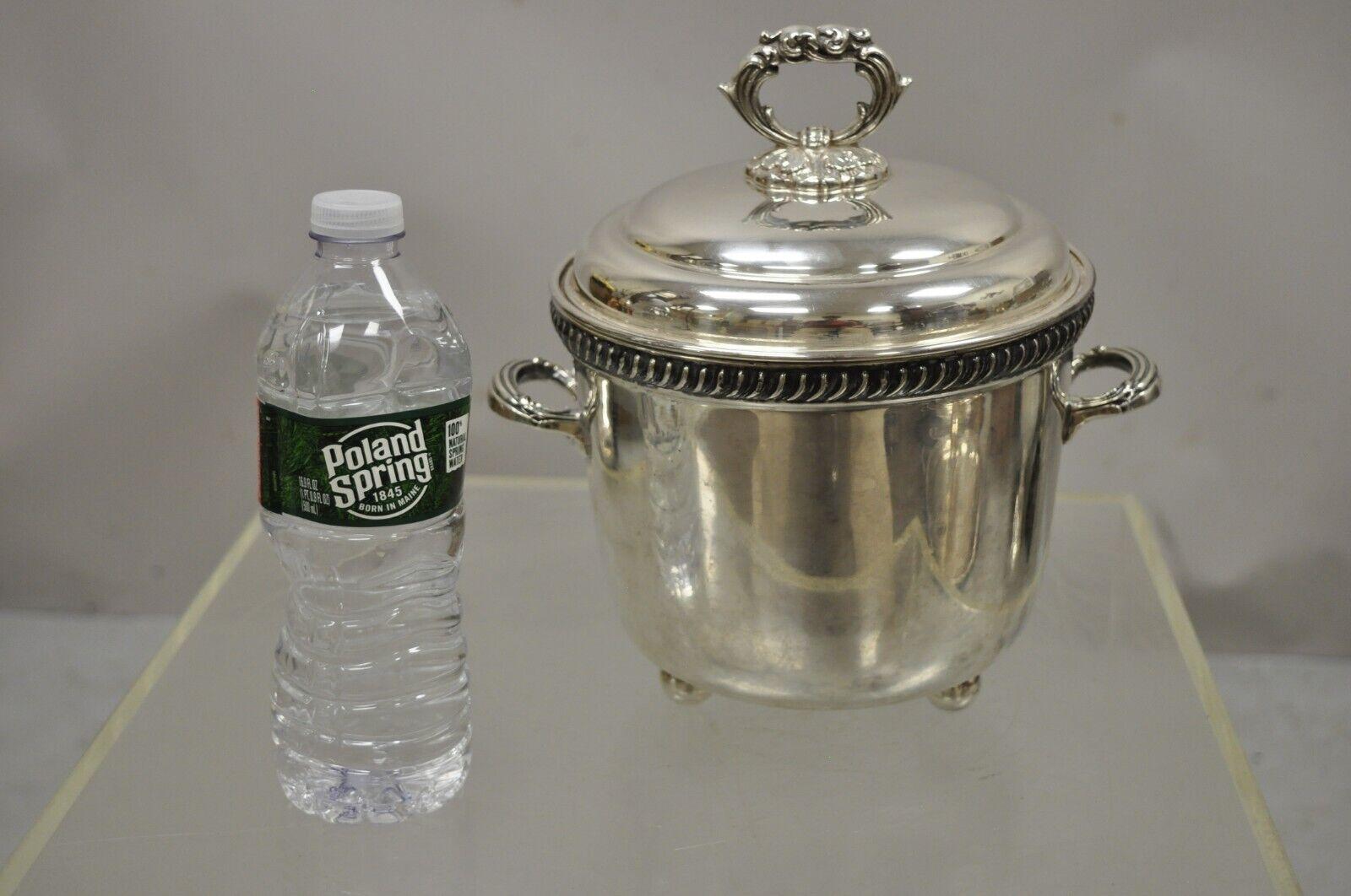Victor Randolph Silver Plate Lidded Ice Bucket Mercury Glass Liner Ball Feet 4