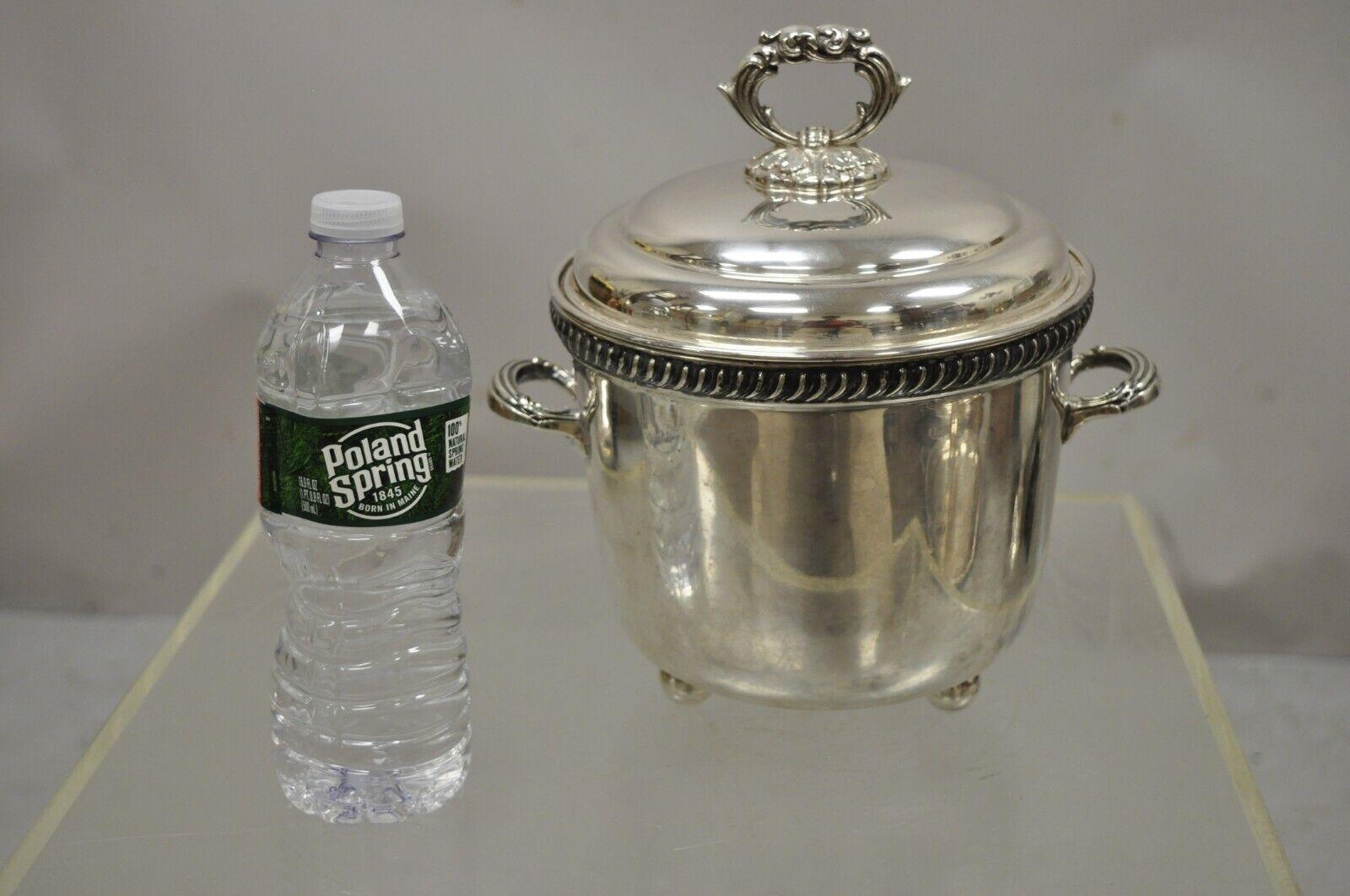 Victor Randolph Silver Plate Lidded Ice Bucket Mercury Glass Liner Ball Feet 5