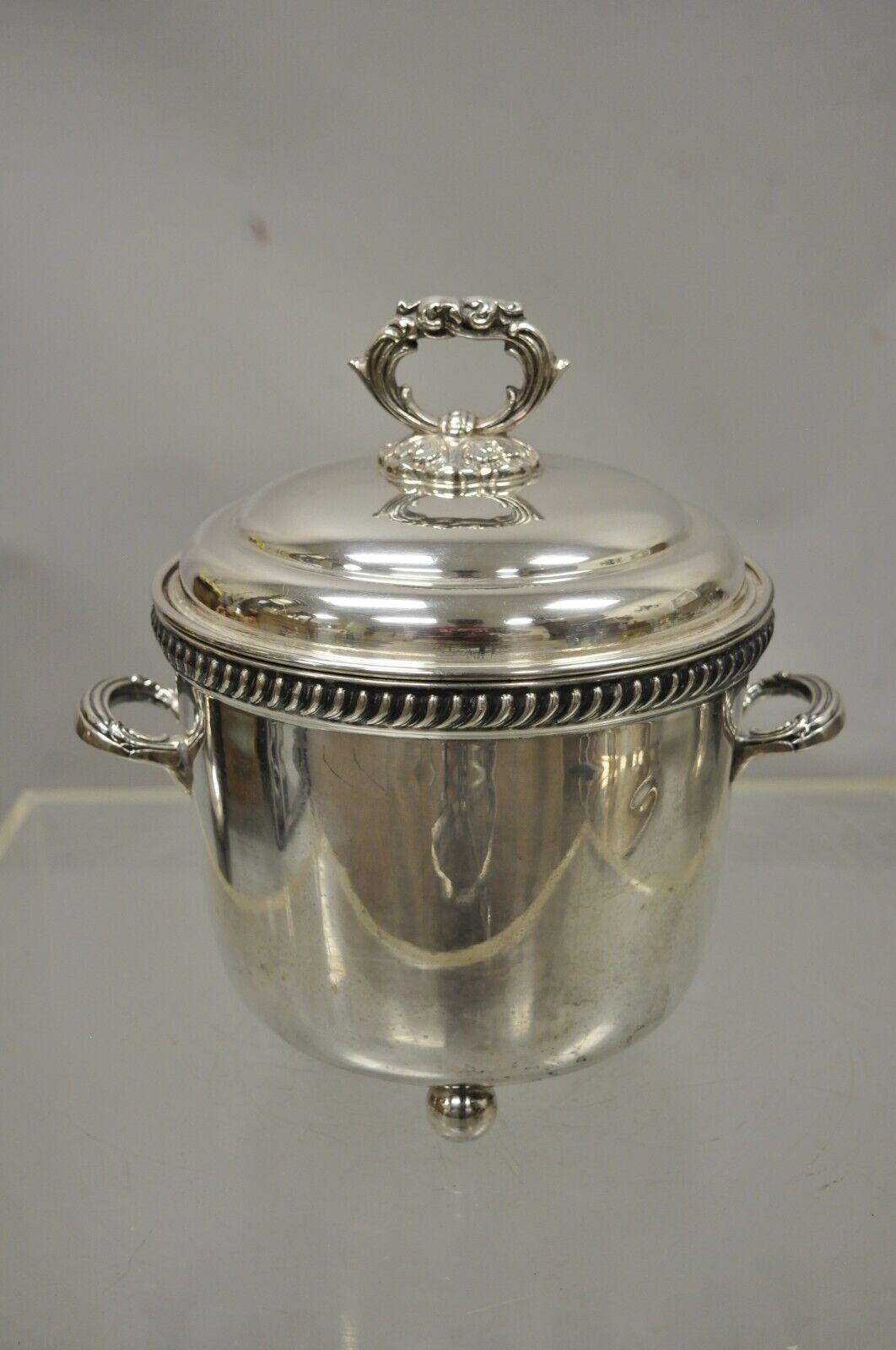 Victor Randolph Silver Plate Lidded Ice Bucket Mercury Glass Liner Ball Feet 5
