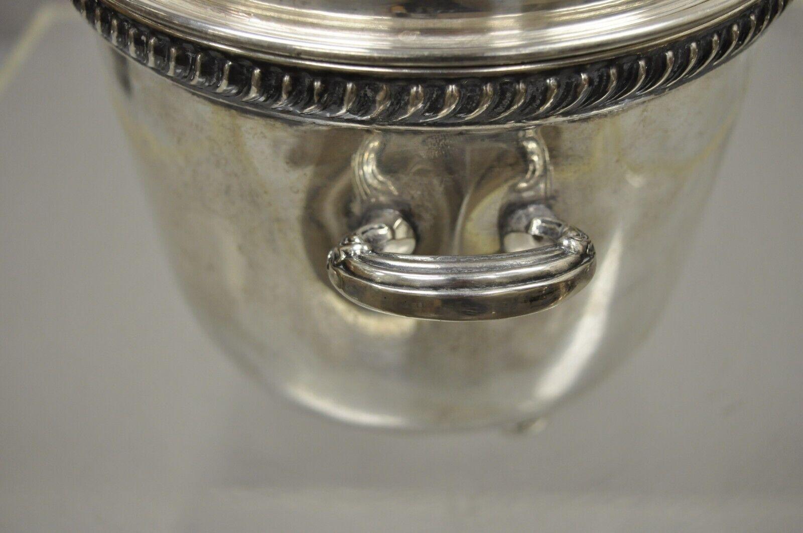 Regency Victor Randolph Silver Plate Lidded Ice Bucket Mercury Glass Liner Ball Feet