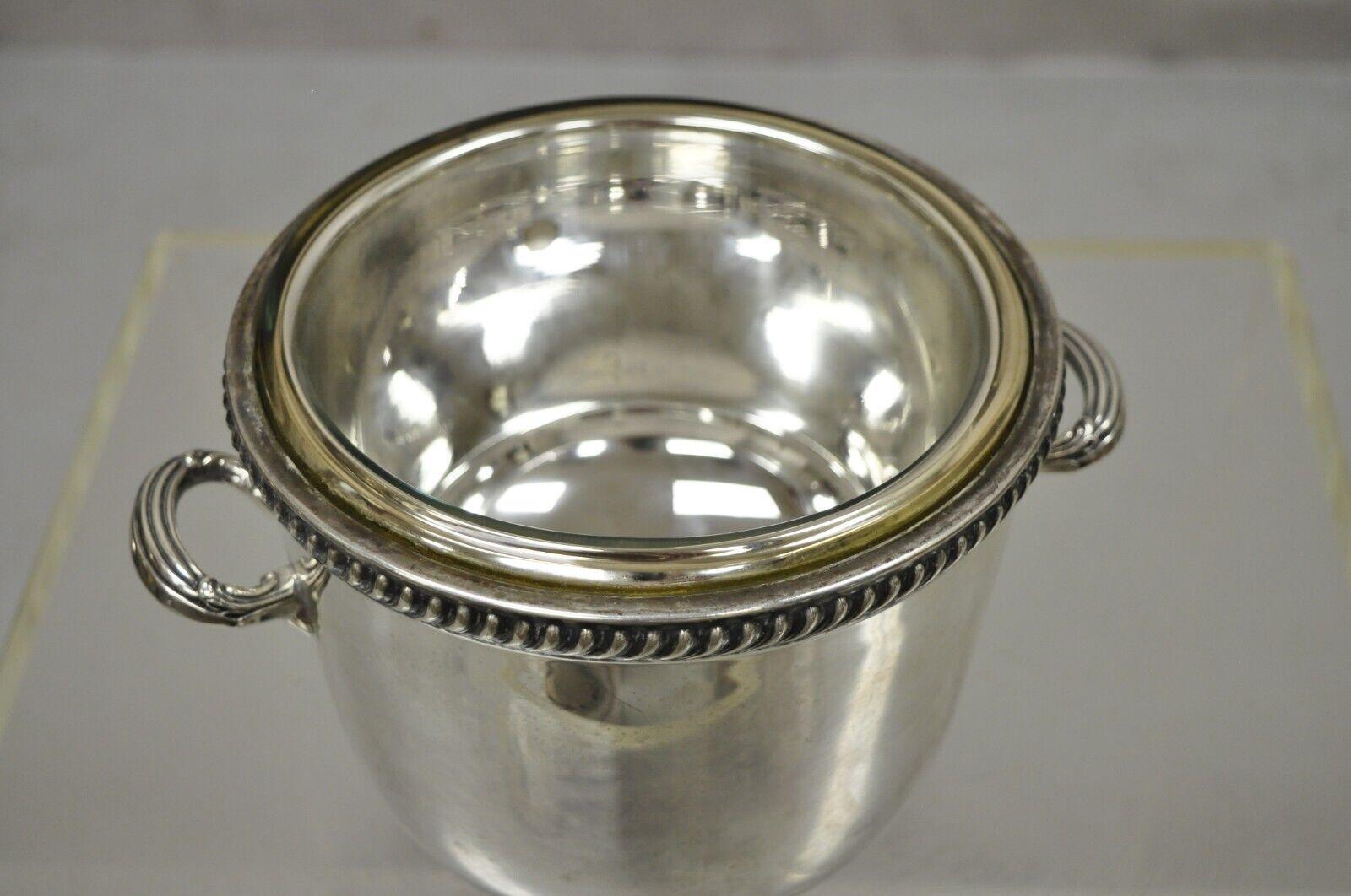 20th Century Victor Randolph Silver Plate Lidded Ice Bucket Mercury Glass Liner Ball Feet