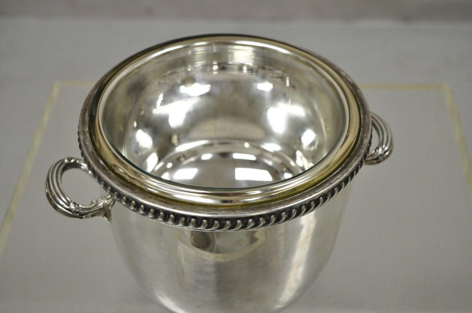 Victor Randolph Silver Plate Lidded Ice Bucket Mercury Glass Liner Ball Feet In Good Condition In Philadelphia, PA