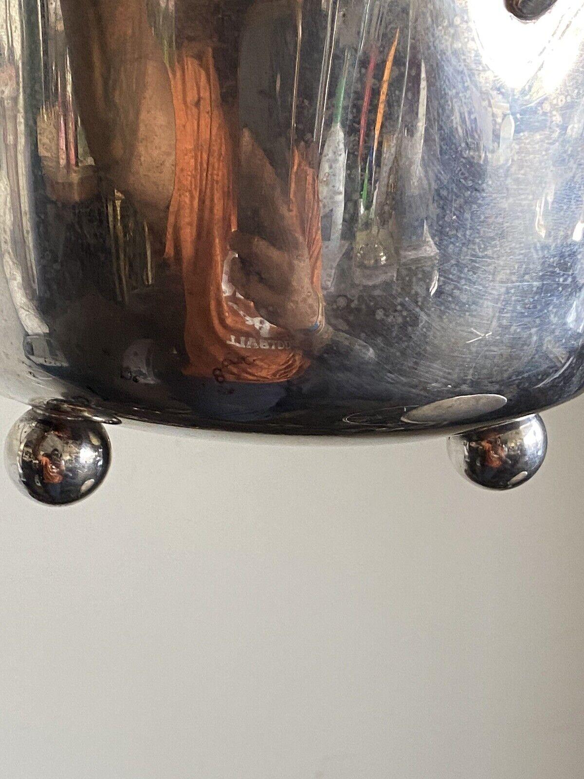 Victor Randolph Silver Plate Lidded Ice Bucket Mercury Glass Liner Ball Feet 2