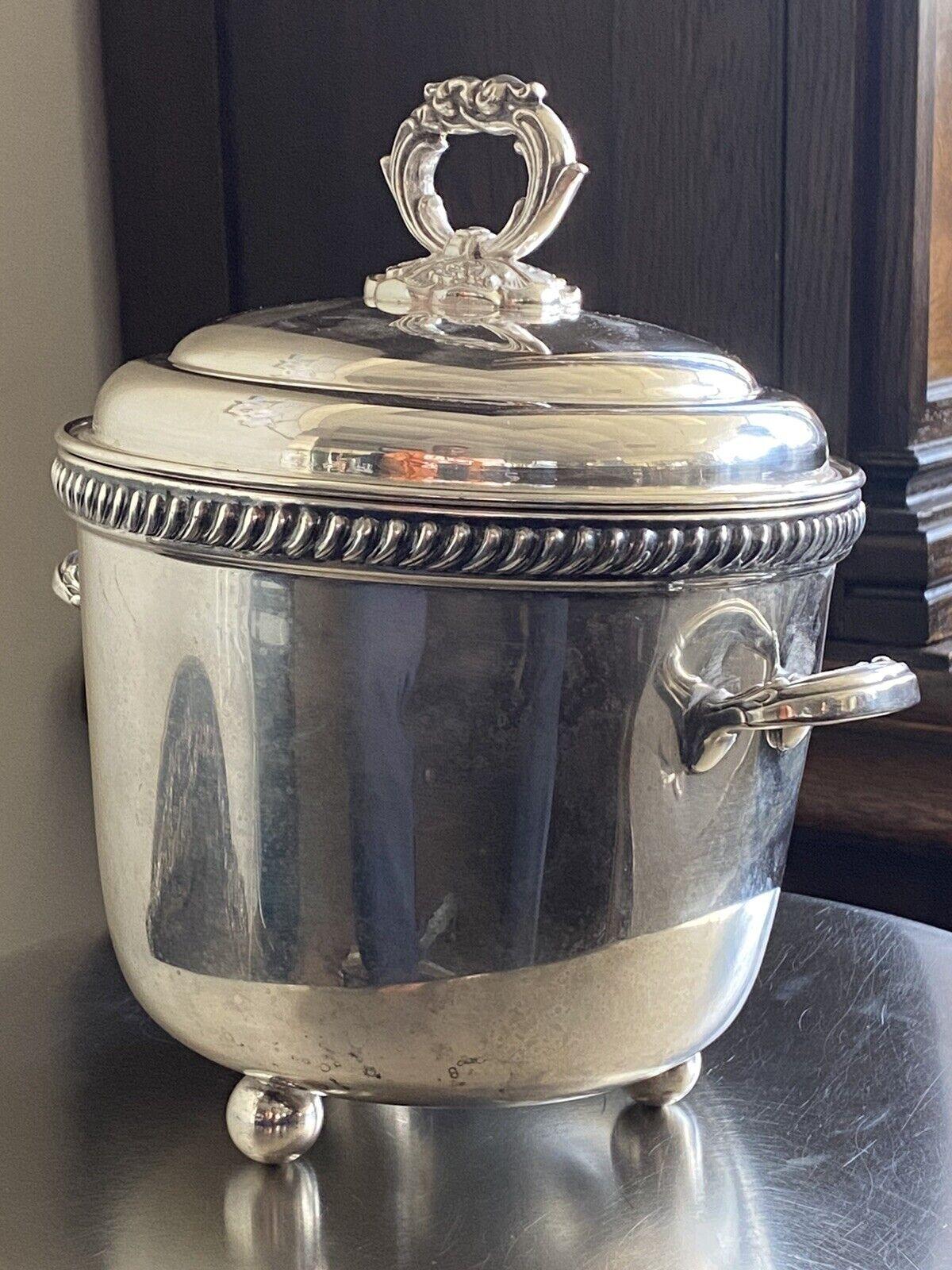 Victor Randolph Silver Plate Lidded Ice Bucket Mercury Glass Liner Ball Feet 3