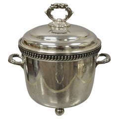 Victor Randolph Silver Plate Lidded Ice Bucket Mercury Glass Liner Ball Feet