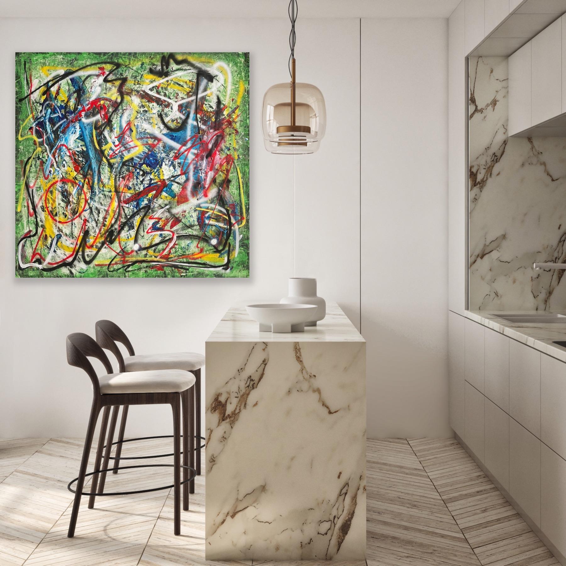 Chain Link - Brown Abstract Painting by Victor-Raul Garcia