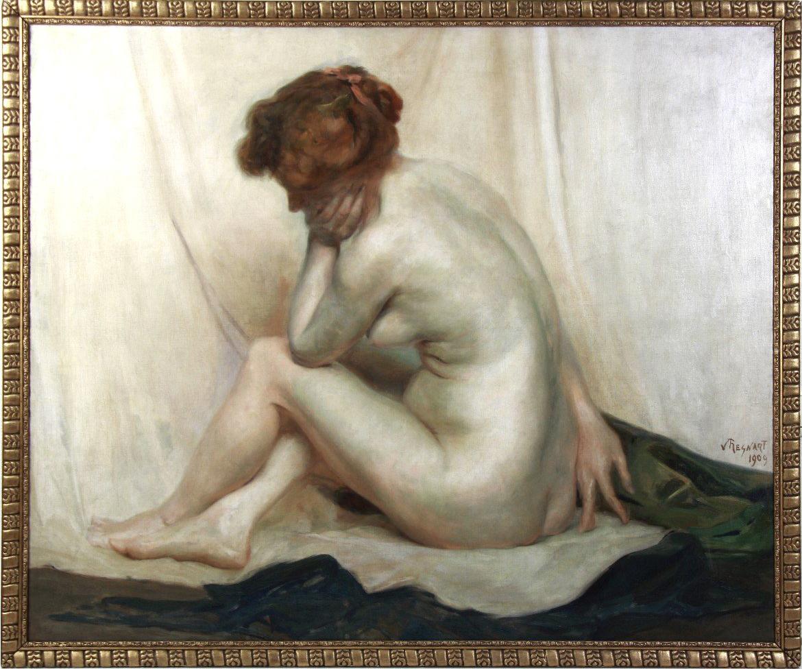 Victor Regnart Nude Painting - Beautiful Large Oil On Canvas Impressionist Nude Signed V Regnart