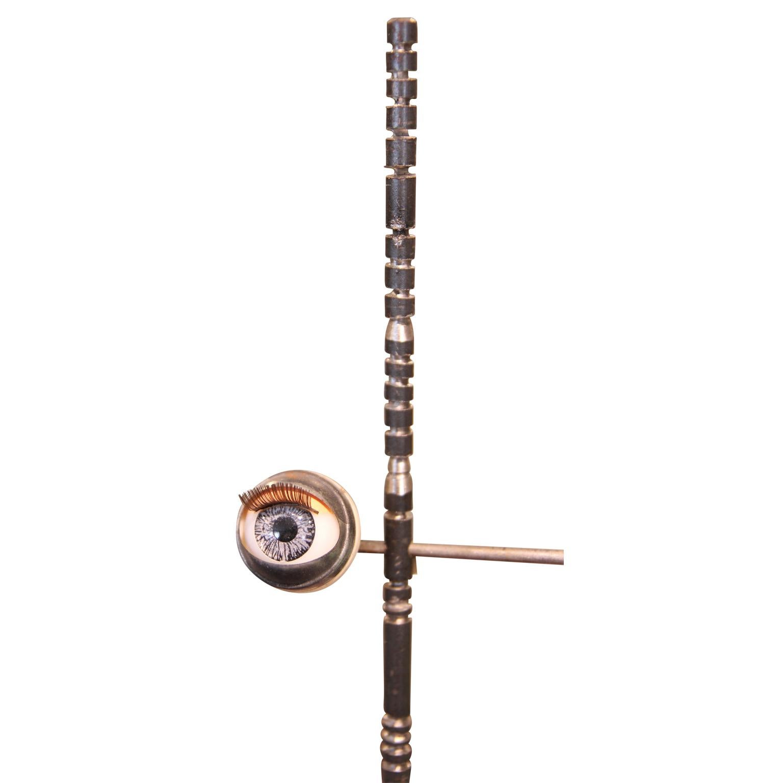 Abstract surrealist eyeball and metal mixed media contemporary sculpture. The work is signed and dated by the artist on the back of the sculpture. Victor Rojas is an emerging artist in the Texas region and Houston, Texas.