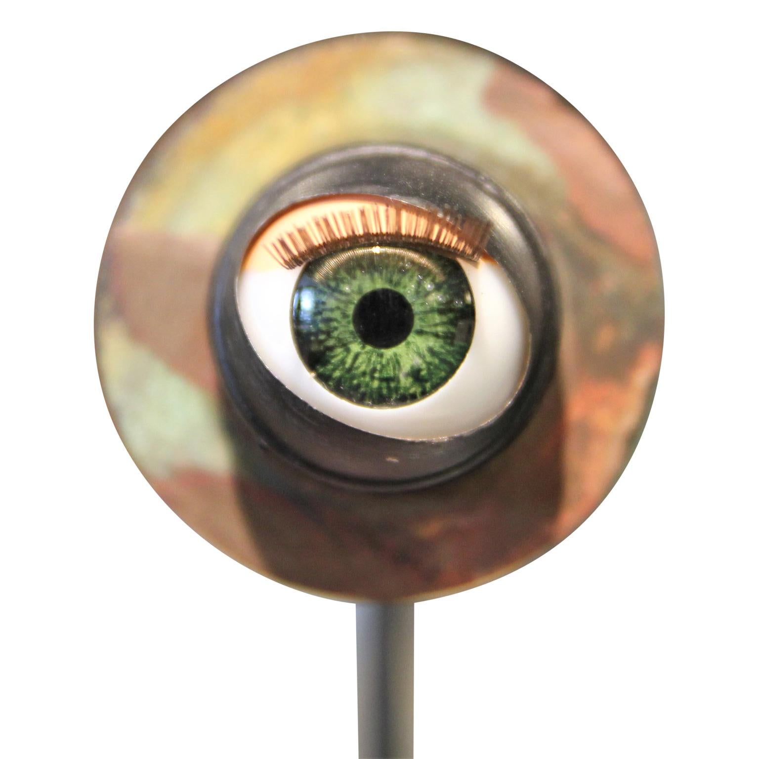 Abstract Surrealist Eyeball Metal Mixed Media Contemporary Sculpture - Brown Abstract Sculpture by Victor Rojas