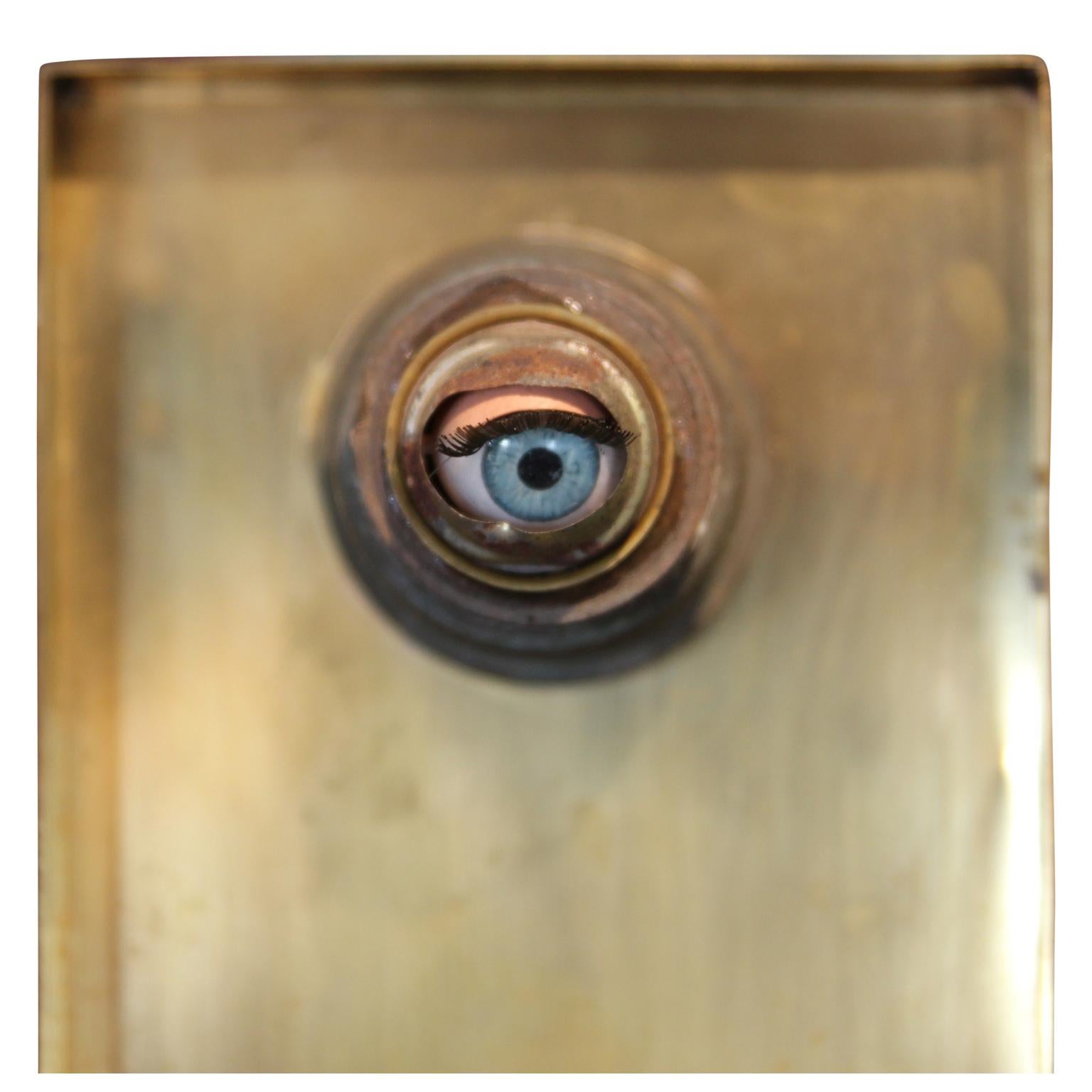 Abstract Surrealist Eyeball Metal Mixed Media Contemporary Wall Sculpture - Brown Abstract Sculpture by Victor Rojas