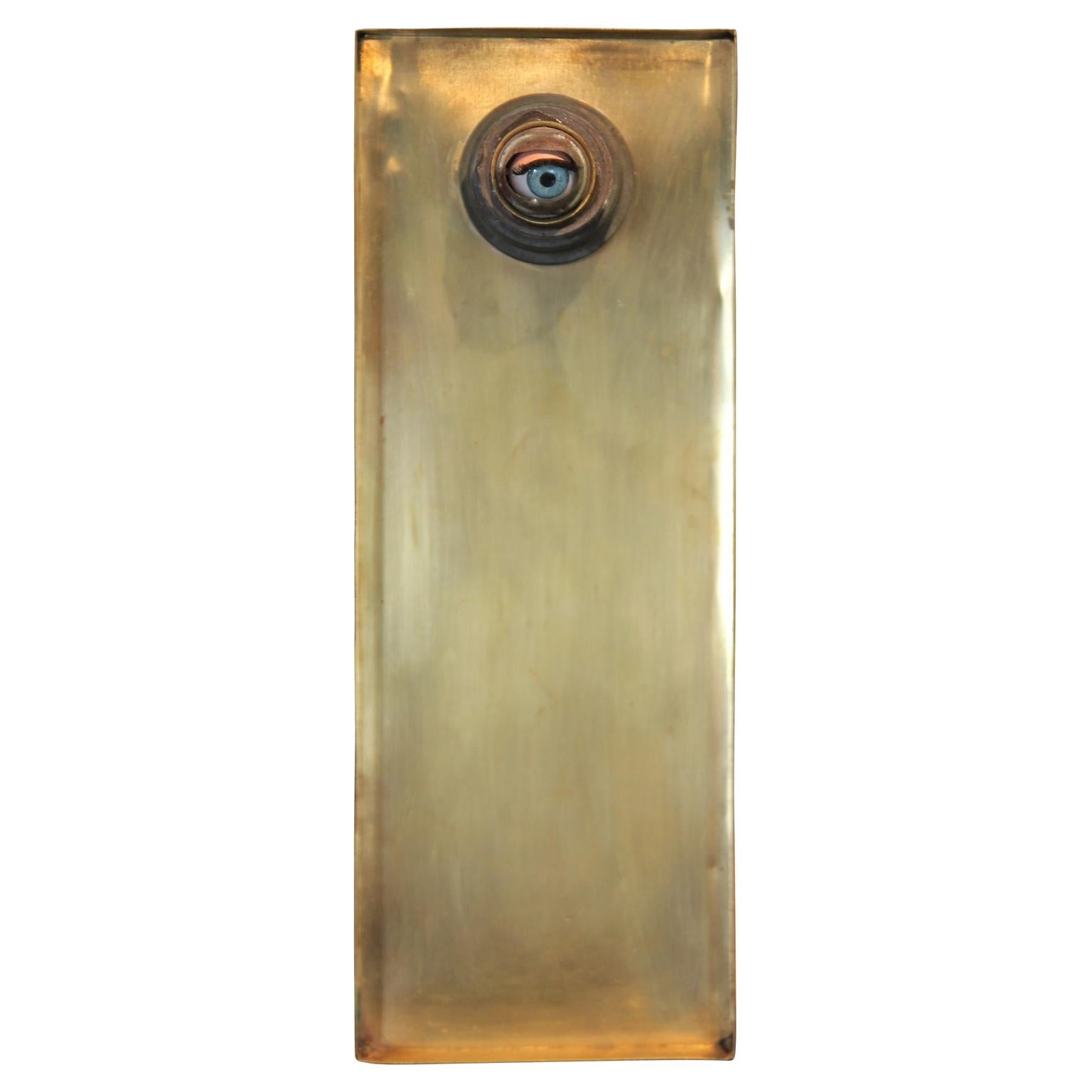 Victor Rojas Abstract Sculpture - Abstract Surrealist Eyeball Metal Mixed Media Contemporary Wall Sculpture